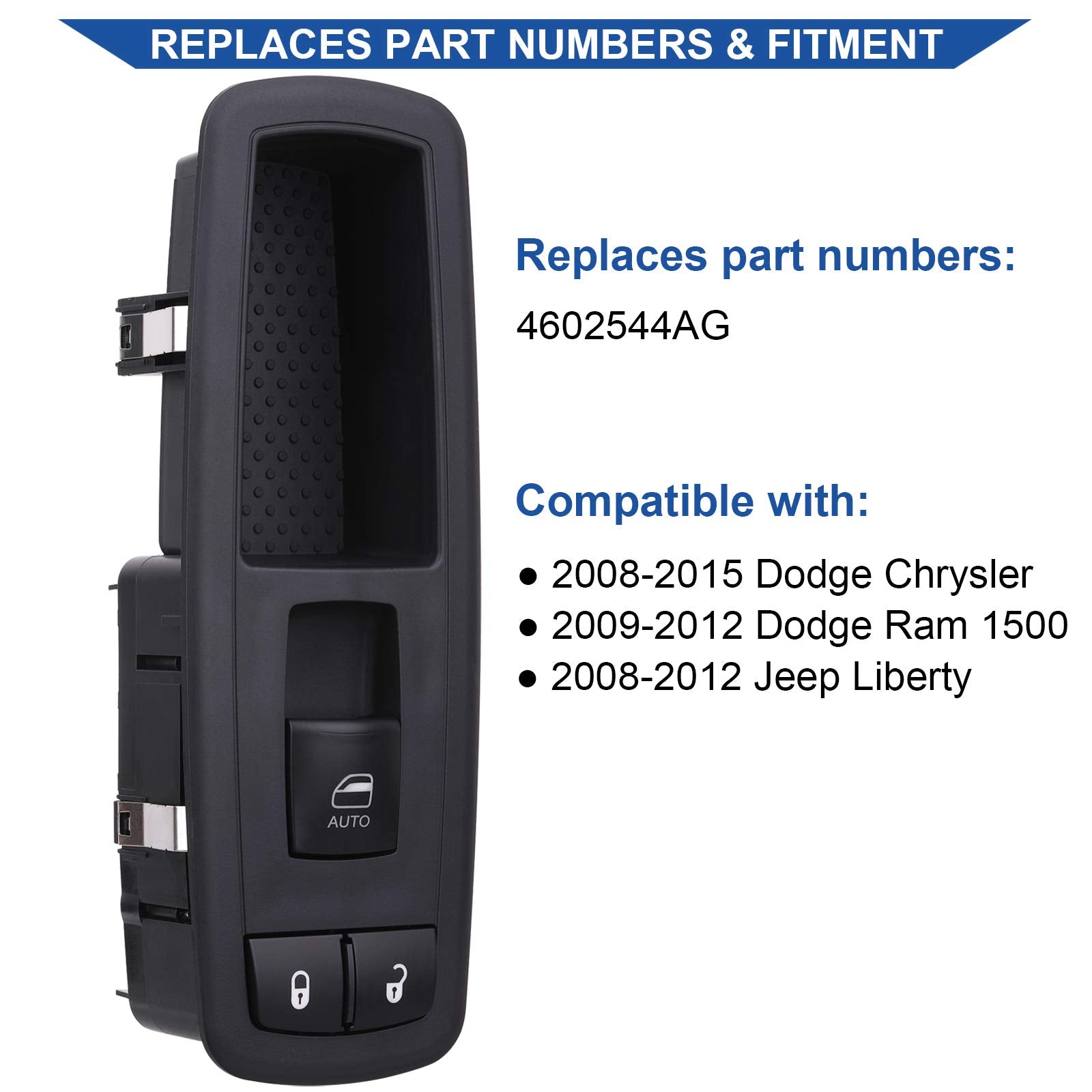 Passenger Side Power Window Switch 4602544Ag Compatible With 2008-2012 Dodge Grand Caravan, Chrysler Town And Country, Jeep Liberty, Dodge Ram 1500, 2009-2010 Journey, 2007-2011 Nitro