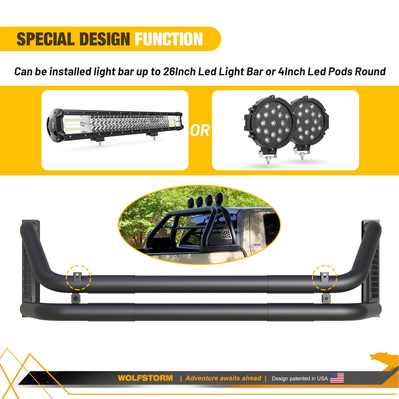 Universal Roll Bar For Pickup Truck,Wolfstorm Adjustable Sport Chase Rack Roll Bar Fit For Many Pickup Truck,Like Ford F-150/F-250/F-350/Dodge Ram/Chevy Silverado/Gmc Sierra/Toyota Tundra/Nissan Titan