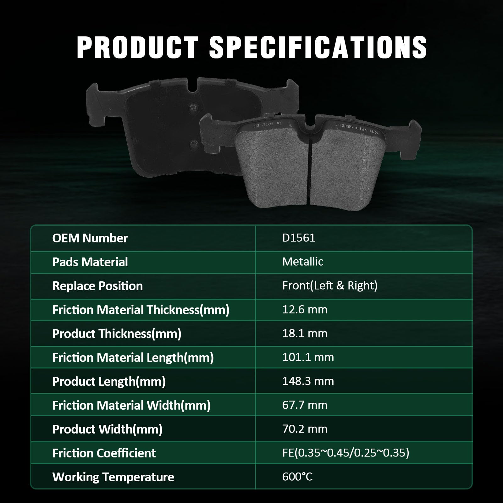 Automuto 4Pcs Front Brake Pads Set D1561 For Bmw 228I/228I Xdrive/230I/230I Xdrive/320I 2012-2018/320I Xdrive/328D/328D Xdrive/3