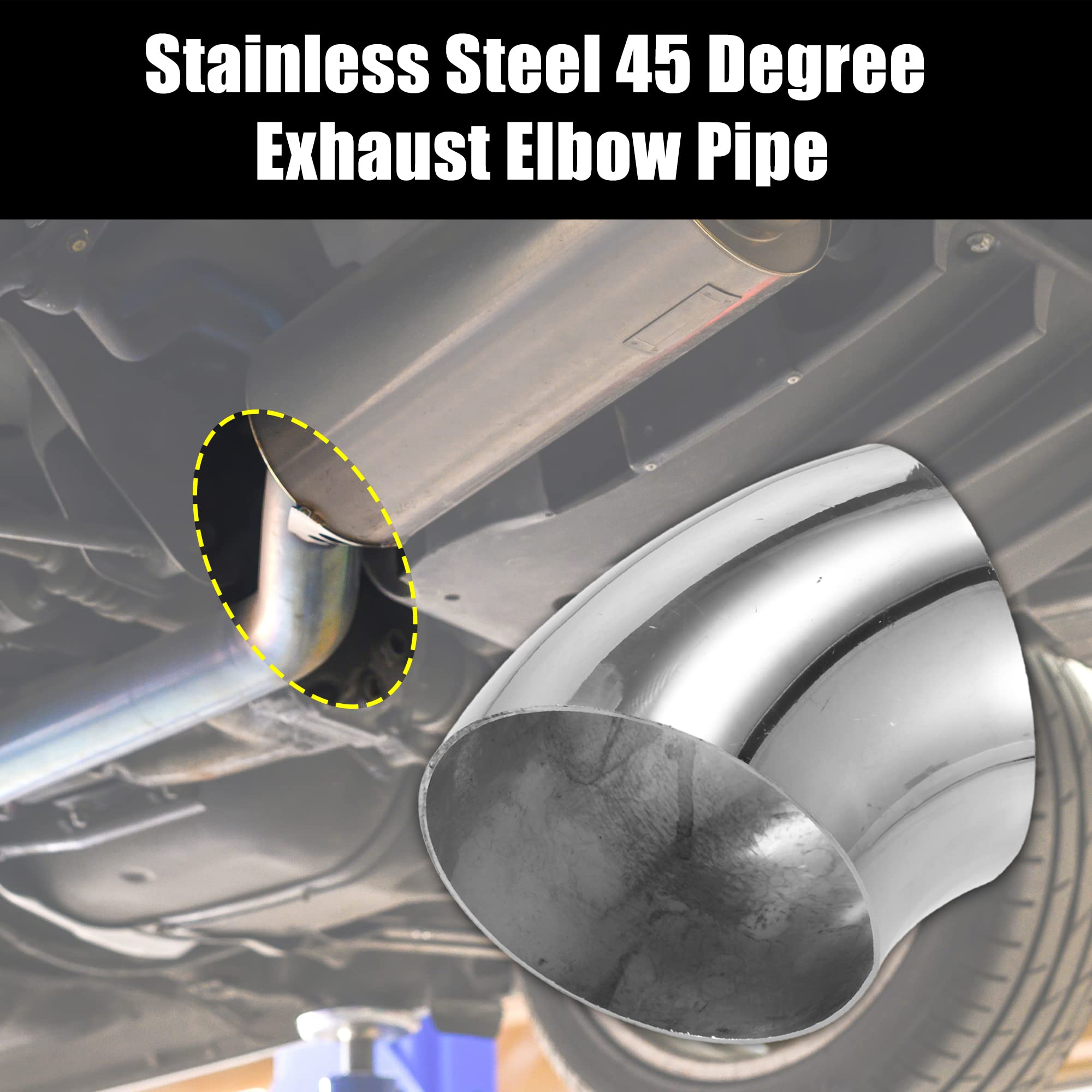 X AUTOHAUX 4 Pcs OD 3.5 Inch 45 Degree SS304 Stainless Steel Bend Tube Exhaust Elbow Pipe for Car Modified Exhaust System 3.5''