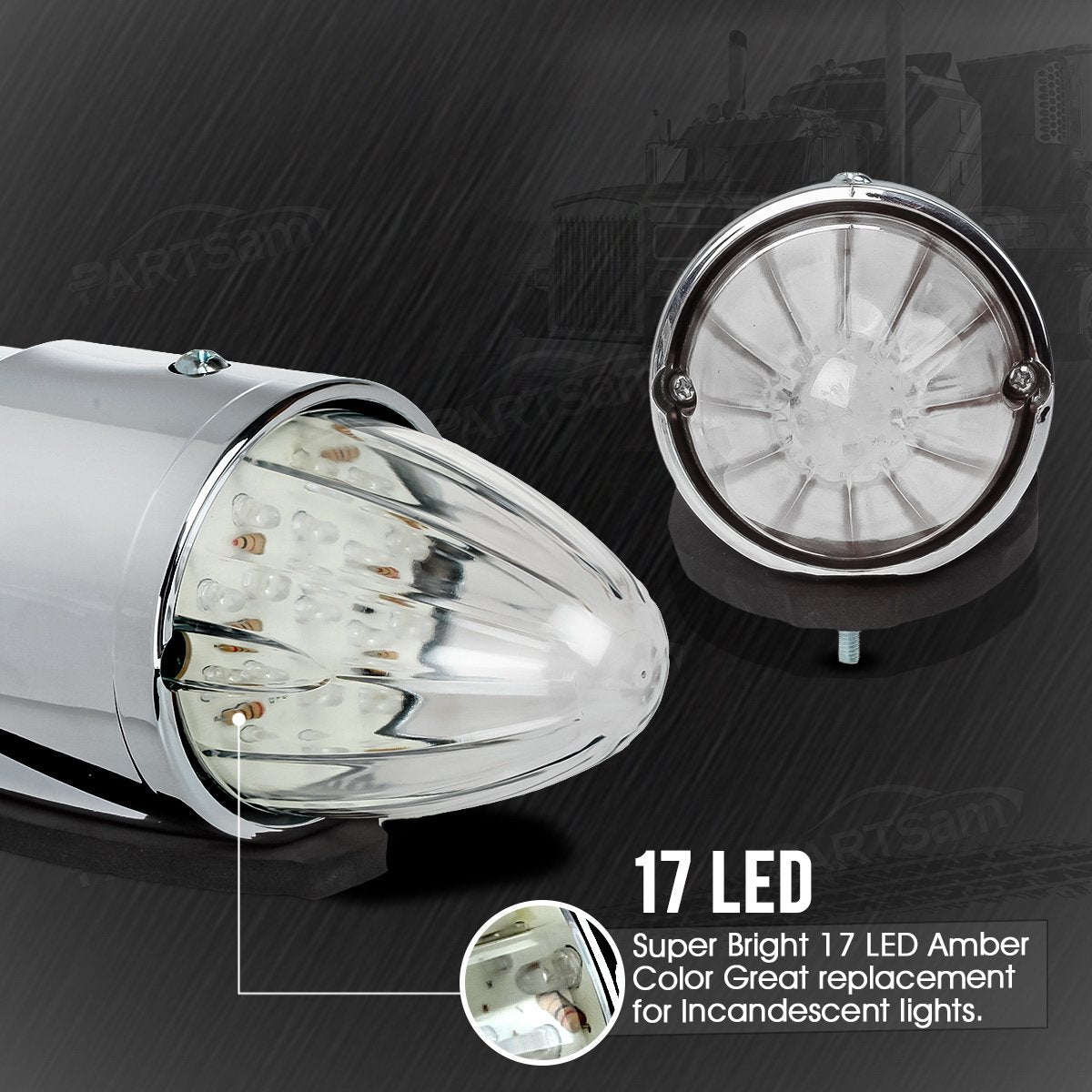 Partsam 5pc Amber Yellow LED Torpedo Cab Marker Lights for Kenworth/Peterbilt/Freightliner, Model 13, Medium Size