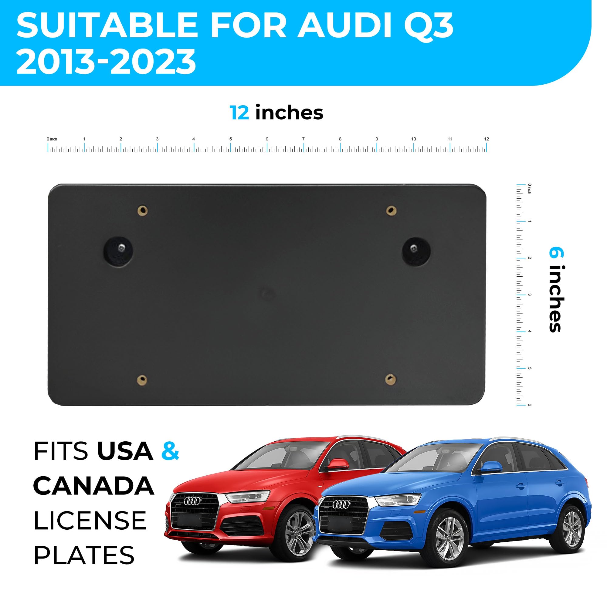 Rear Bumper License Plate Bracket For Audi Q3 2013-2023, Plate Holder Set W 8 Unique Screw Bolts & Wrench Kit, License Tag Mounting Kit, Quality Plate Holders, Premium Car Accessories