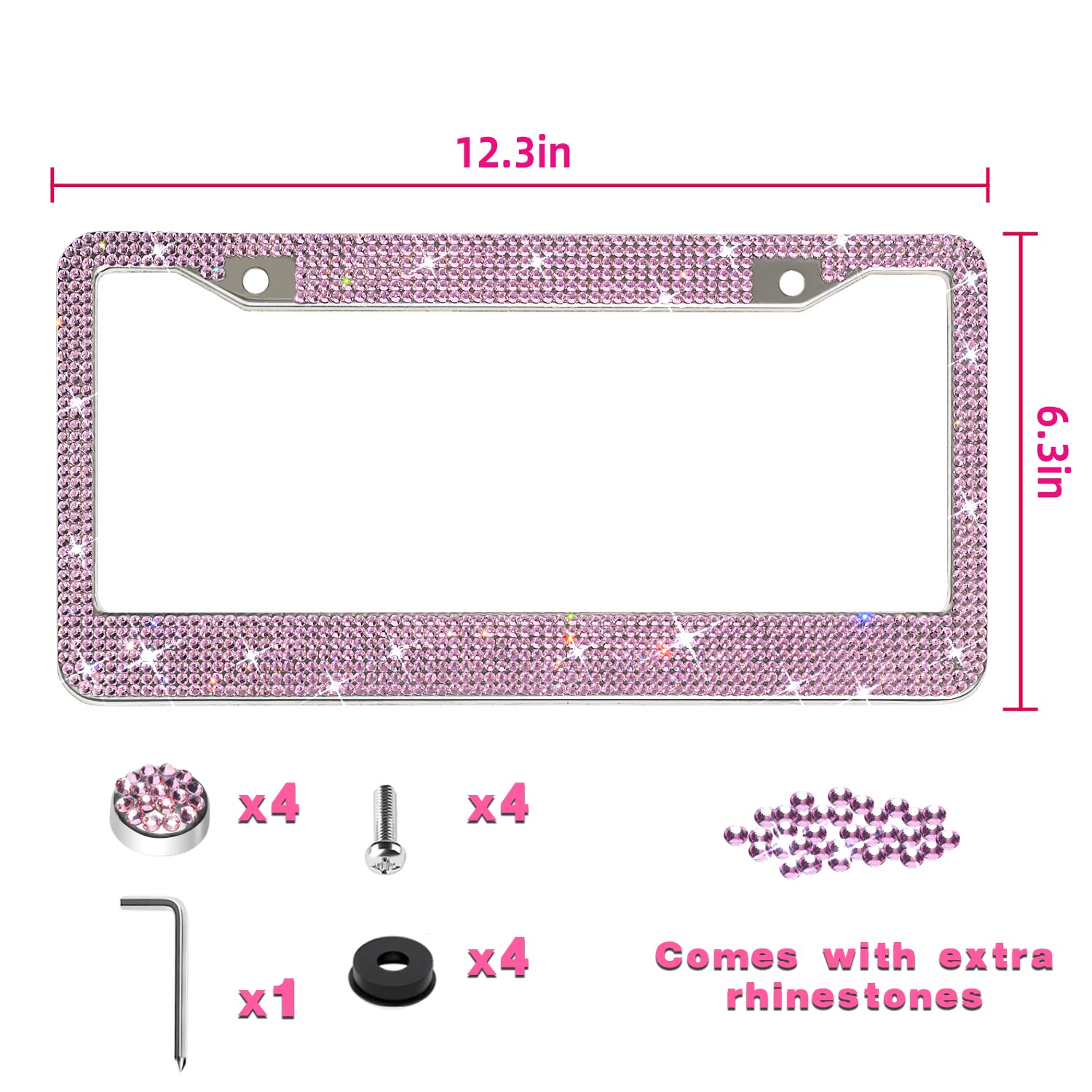 Bling License Plate Frame For Women Sparkly License Plate Frames Stainless Steel Frames & Over 1200 Pcs Finest 14 Facets Glass D