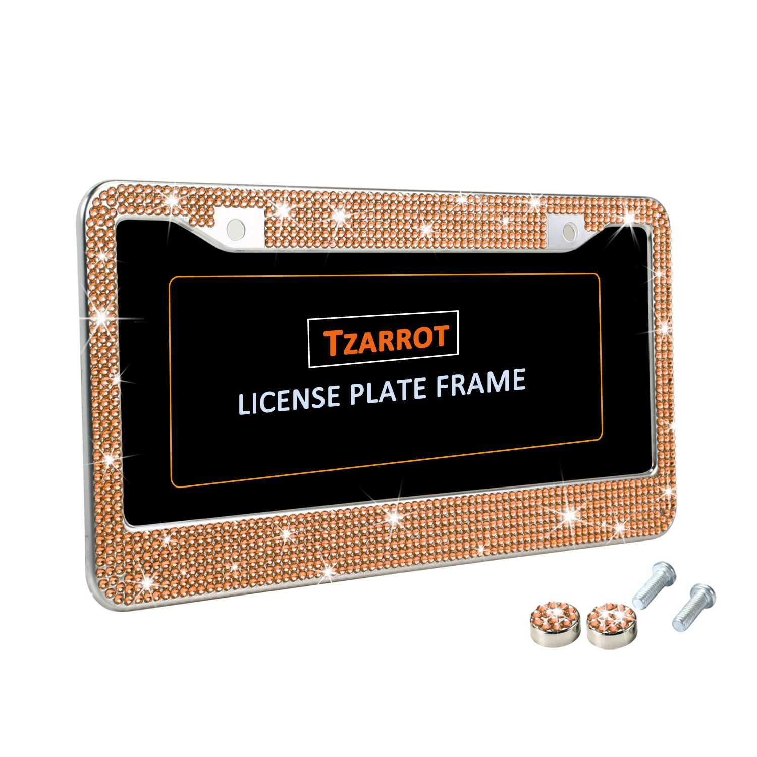 Tzarrot Bling License Plate Frame For Men And Women, Champagne Diamond Rhinestone License Plate Frame Bling Car Accessories For