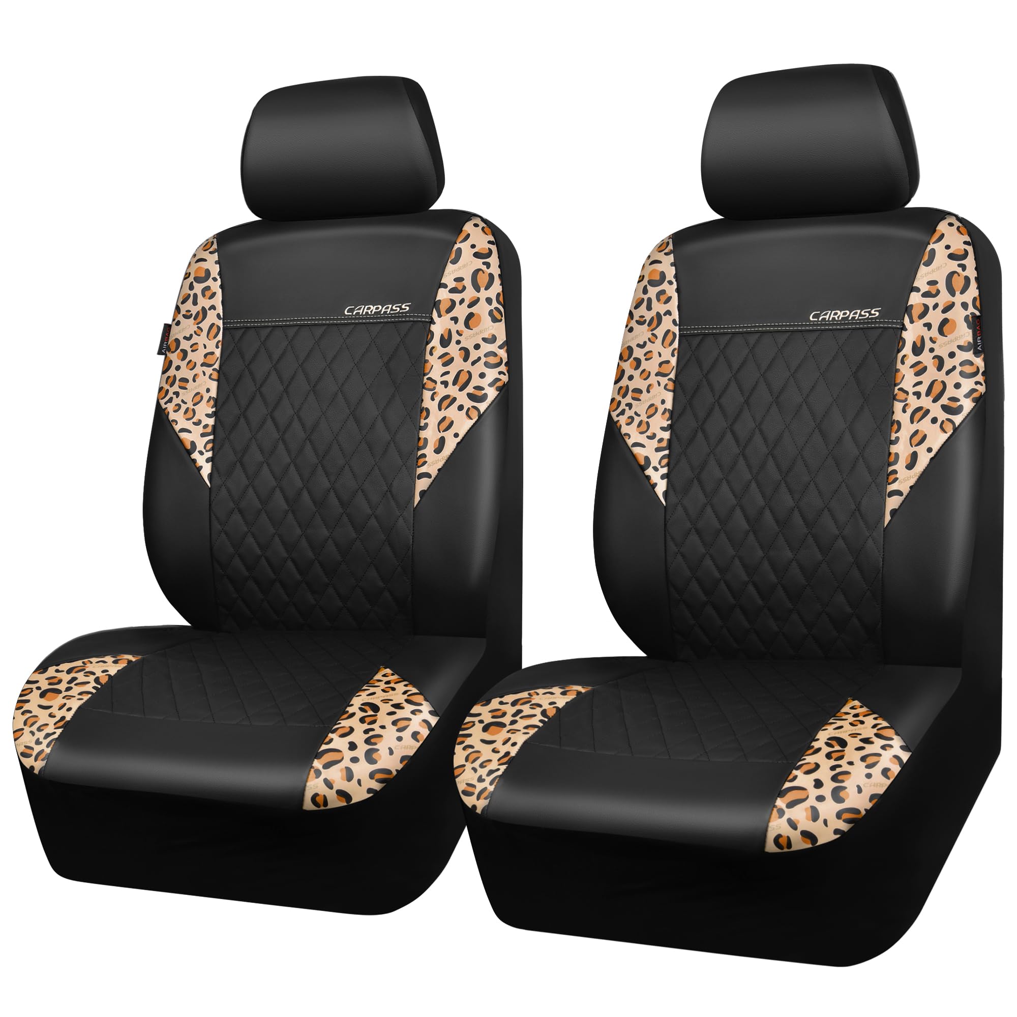 Car Pass Leather Leopard Two Front Seat Cover Only, Universal Quilting Waterproof Deluxe Pu Premium Vinyl Luxury Car Seat Cover