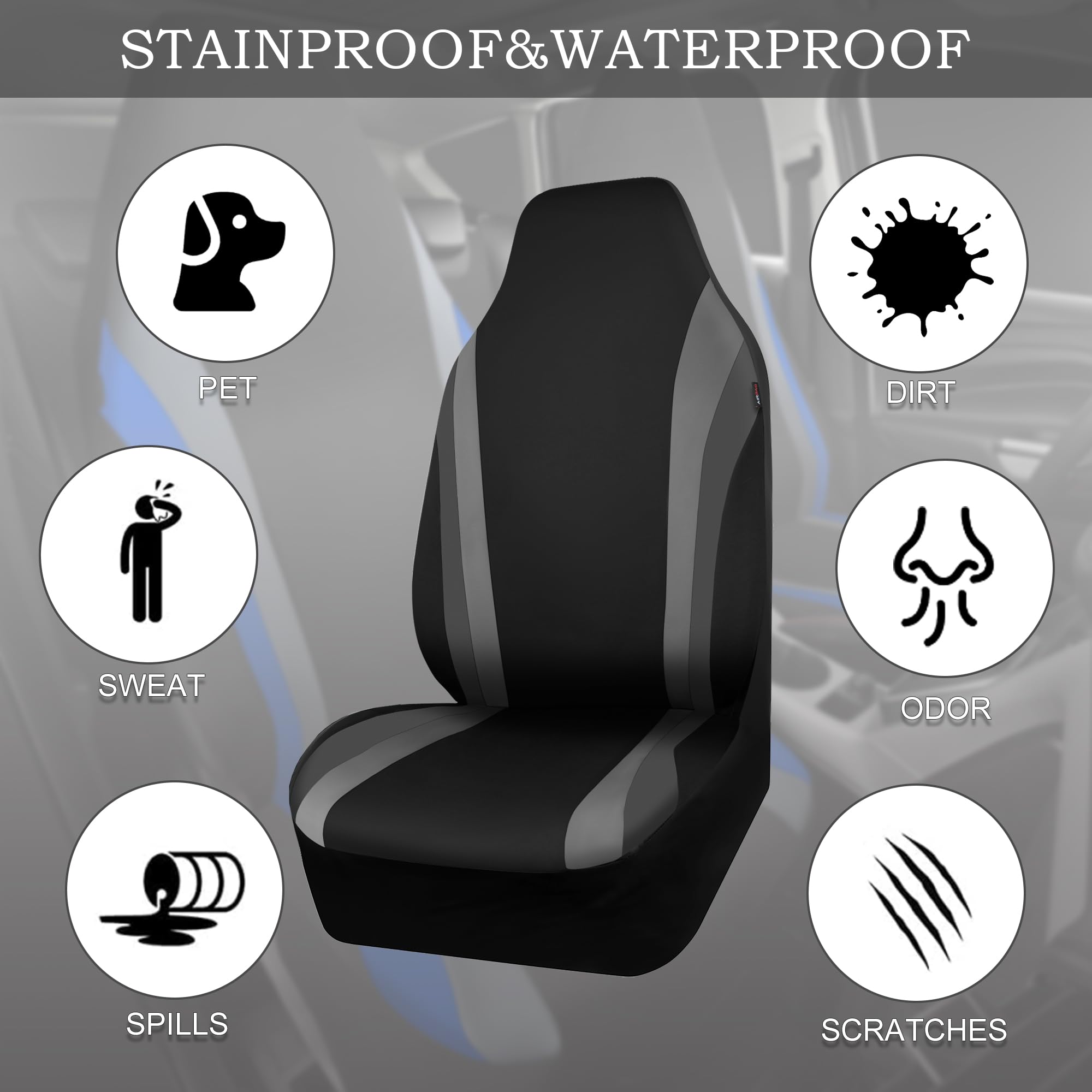 Car Pass Aquashield Neoprene Waterproof Car Seat Covers For Front Seats Only, High Back Bucket Seat Cover,Airbag Compatible,Line