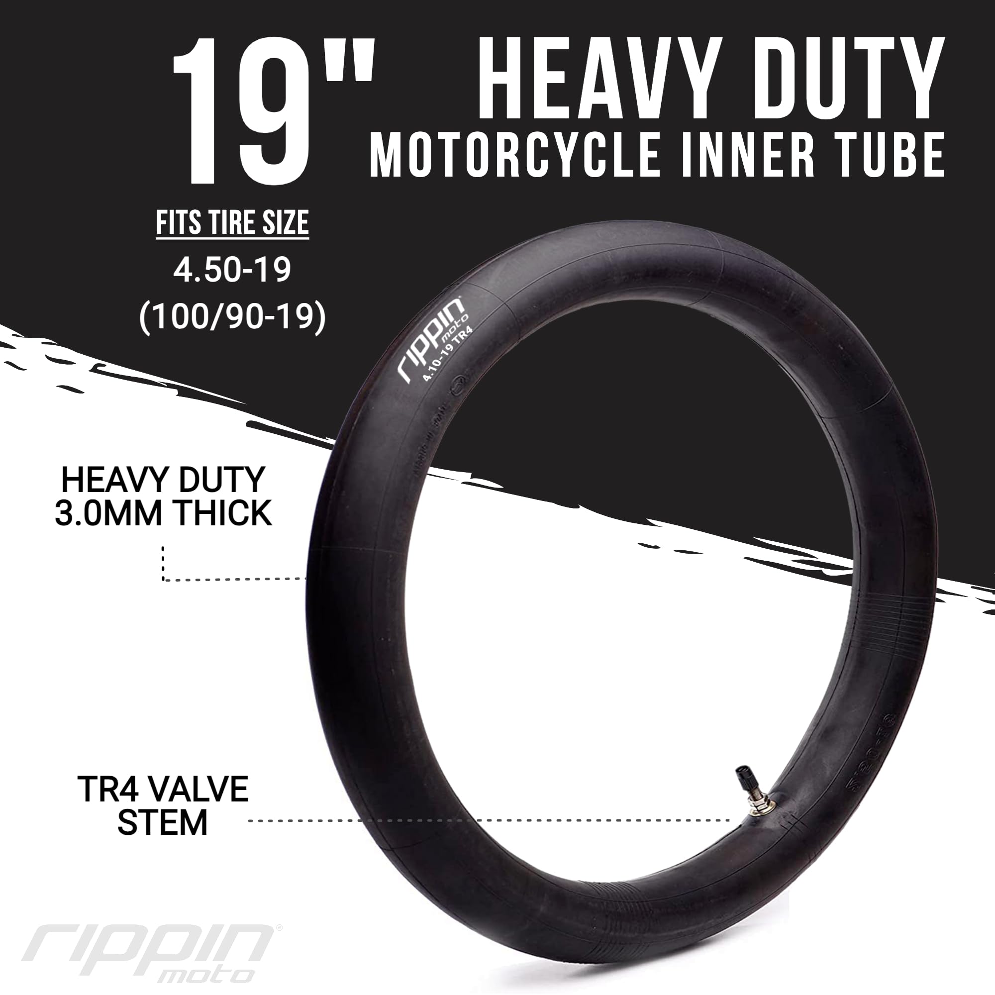 Rippin Moto 100/90-19 (4.10 X 19) Heavy Duty Motorcycle Tube - 3Mm Thick - Tr4 Valve - Fits Most 19' (4.10-19) Dirt Bike Tires