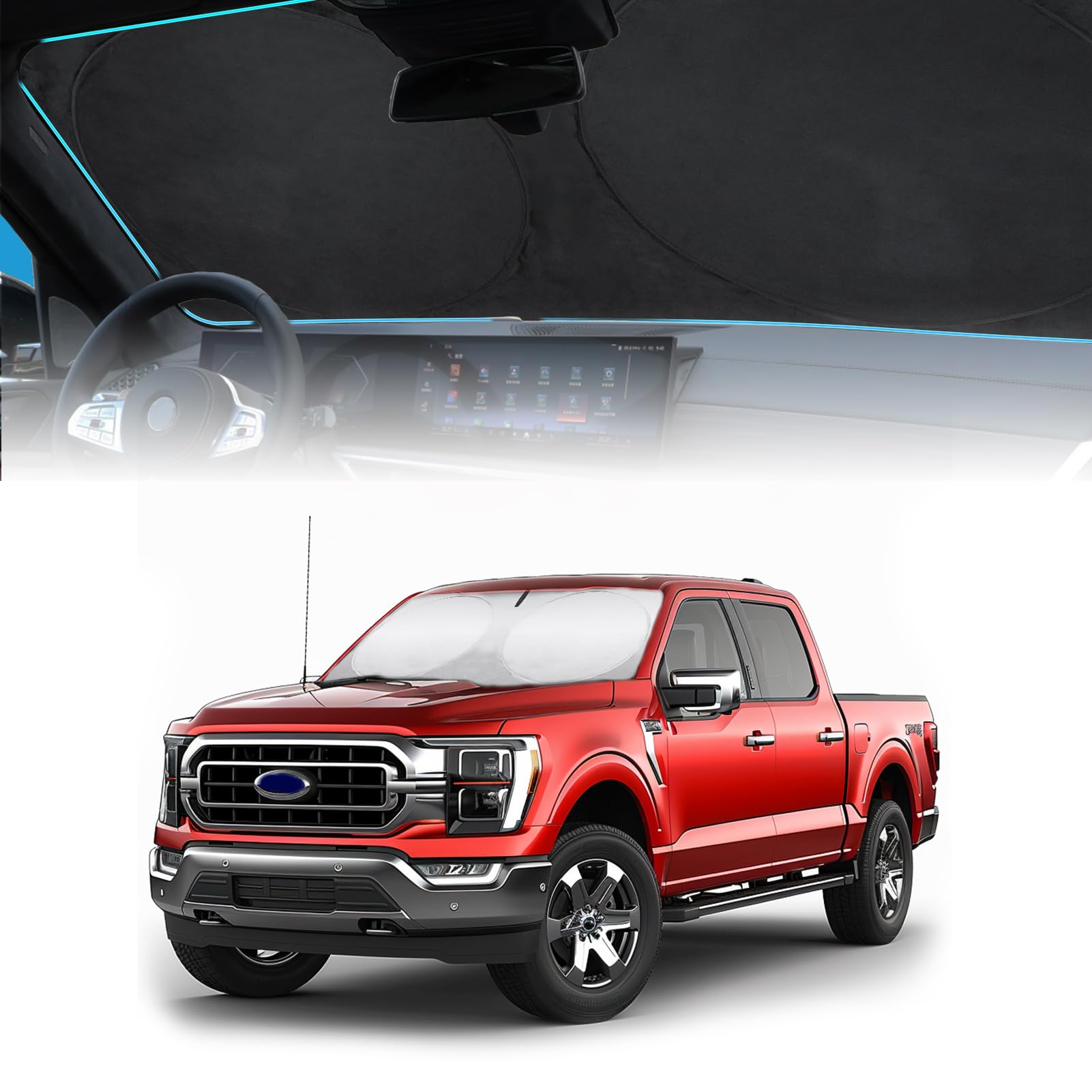 Windshield Sun Shades Sunshade Fit For Ford F150 2021 2022 2023 2024 Front Window Shield Sun Visor Protector For Ford F150 F-150