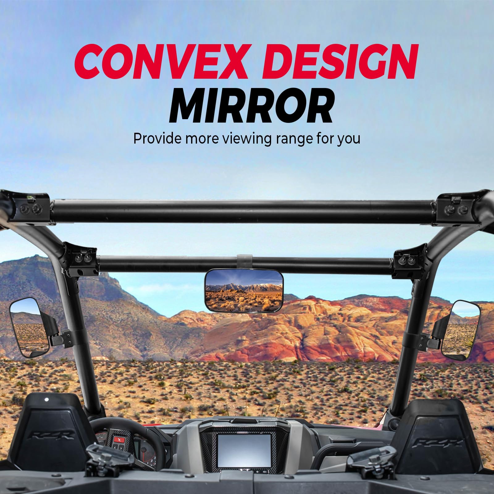 Kemimoto Utv Side Mirrors And Center Mirror With 1.6 To 2 Roll Bar Cage, Adjustable Rear View Side Mirrors Compatible With Polaris Rzr, Zforce, Commander Maverick X3, Viking, Rhino, Teryx
