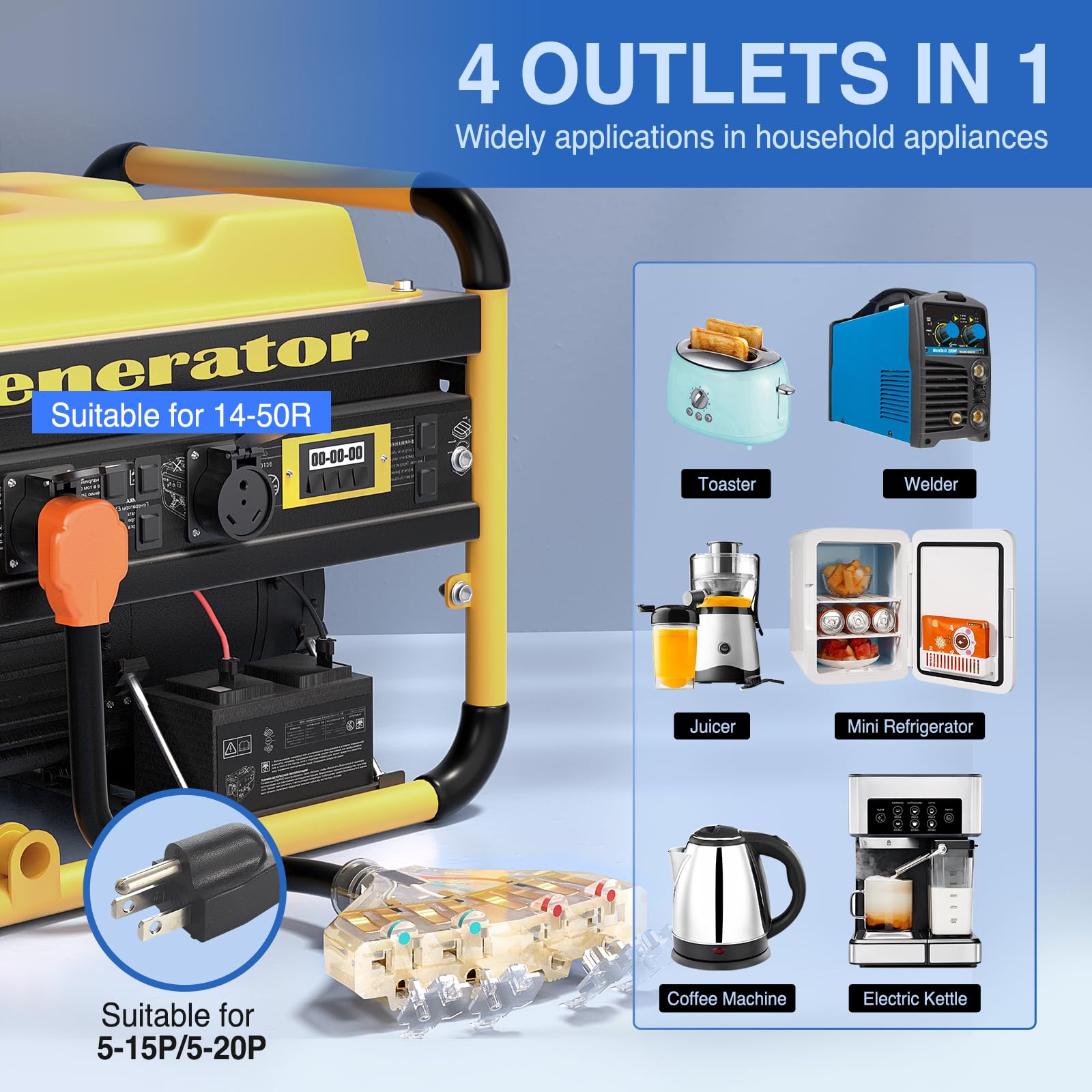 Nilight 50 Amp To 110V Rv Adapter Cord 50 Amp To 20A Rv Distribution Adapter Cord 4 Prong 14-50P Male To 4X 5-15R/5-20R Female E