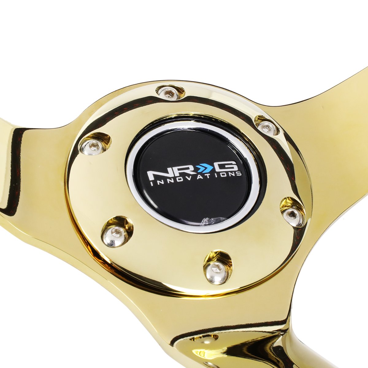 Nrg Innovations Rst-036Gd Reinforced Steering Wheel ((3'' Deep, 4Mm) 350Mm Sport Wheel - Black Leather, Red Baseball Stitch, Gol