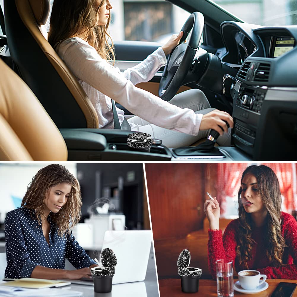 Eing Car Ashtray Portable Cigarette Smokeless Cylinder Cup Holder With Blue Led Light Indicator And 2 Replacement Batteries,Car