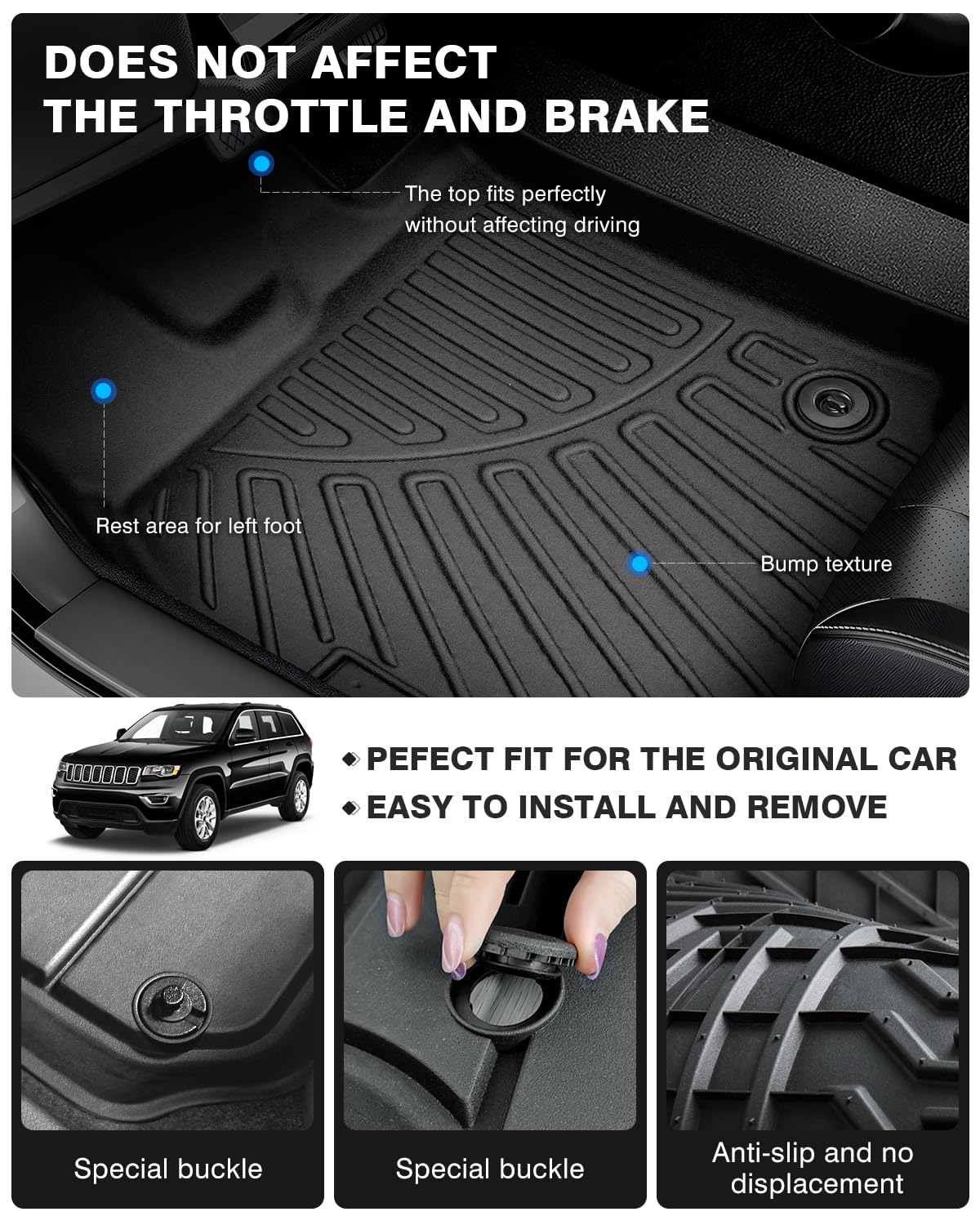 Powerty Floor Mats For 2022 2023 2024 Jeep Grand Cherokee 5 Seats Accessories All Weather Floor Liner 3D Tpe 1St & 2Nd Row Floor