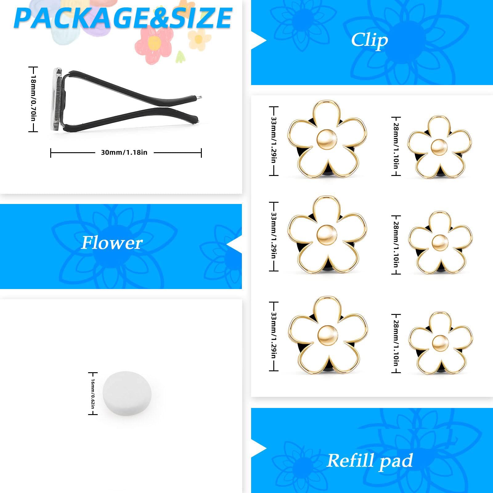Daisy Flower Air Vent Clip - Colorful Car Accessories for Women Interior, Cute Set, White