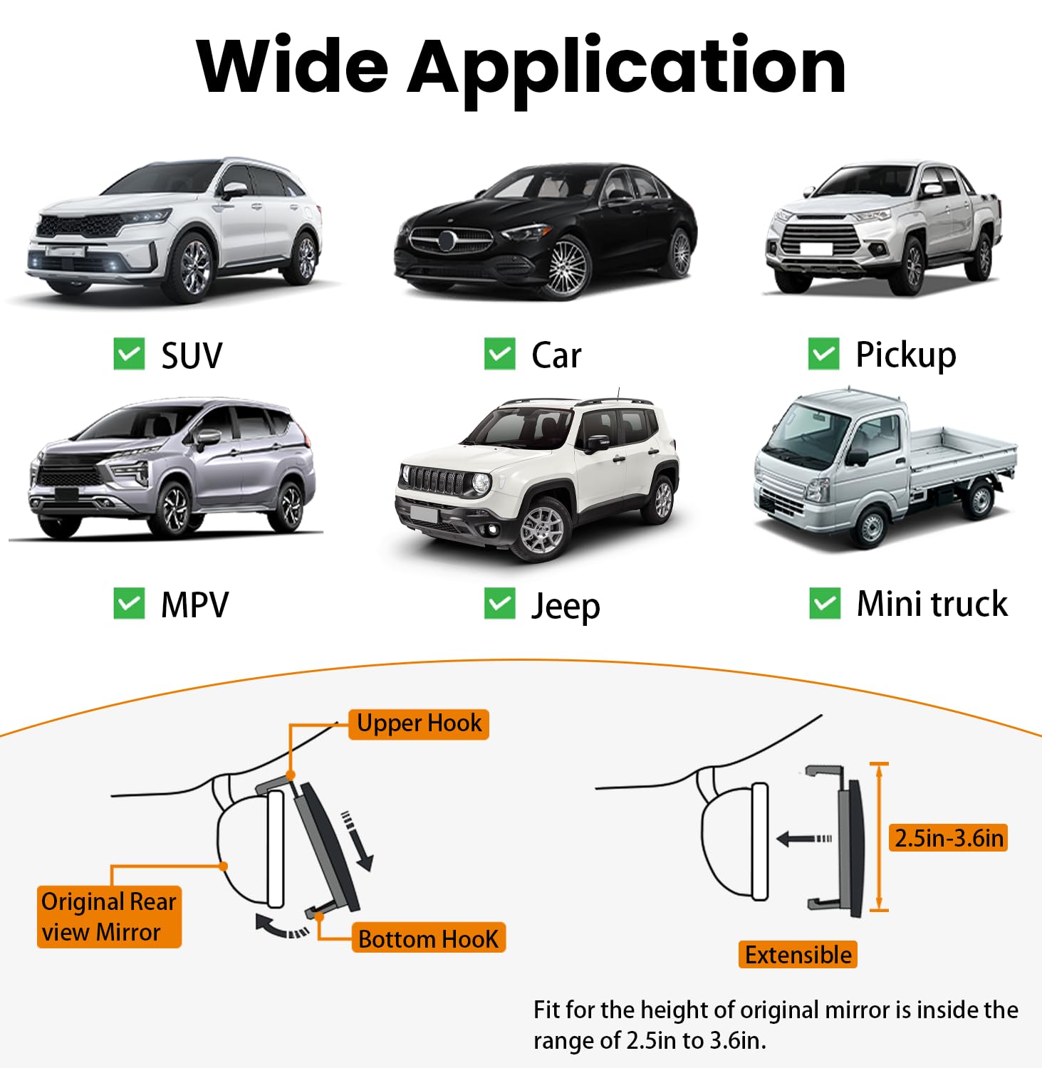 Hmmtyrack Rear View Mirror, Chrome Anti-Glare Panoramic Rear Mirrors Universal 12 Inch Convex Car Interior Clip On Extra Big Wid