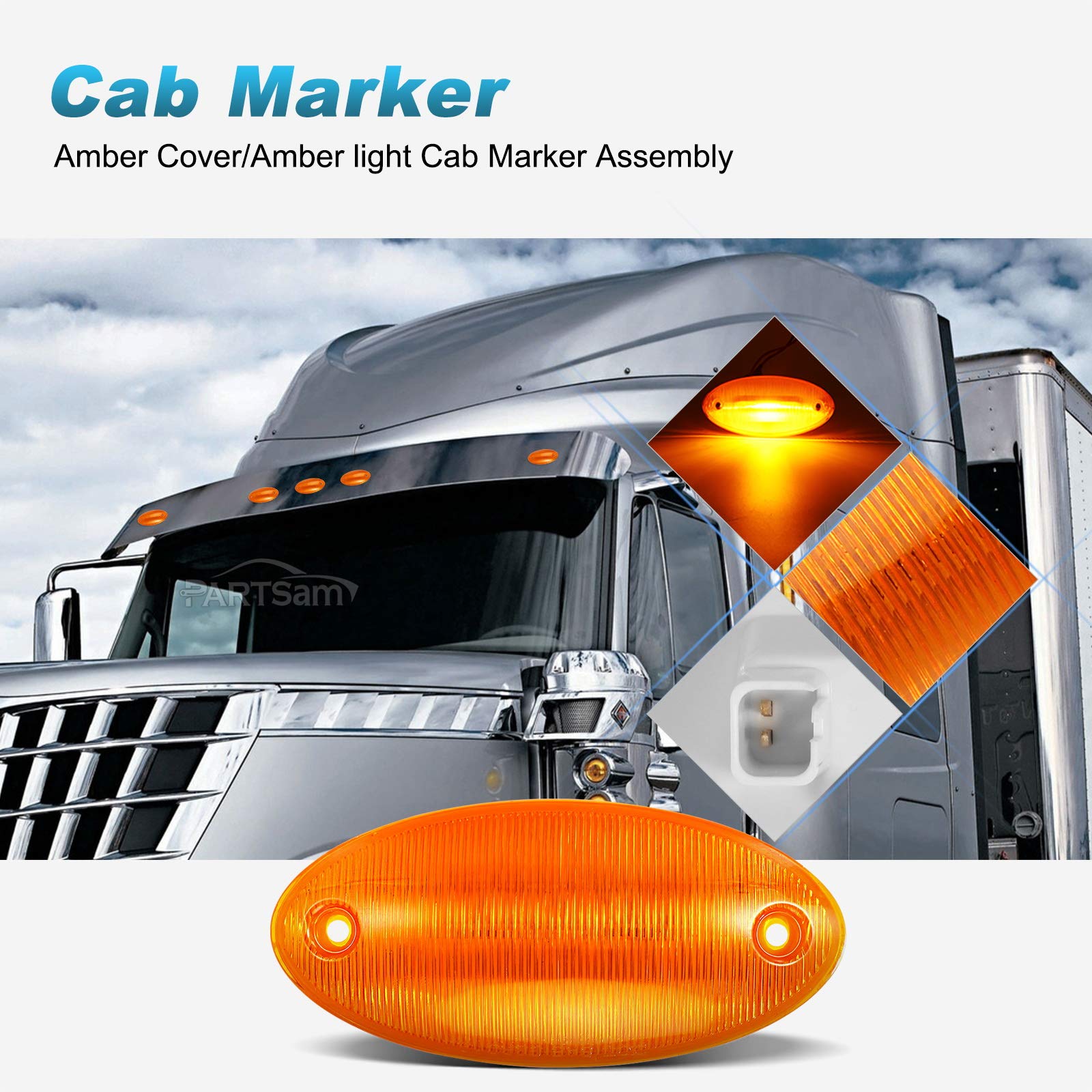 Partsam 5Pcs Cab Marker Roof Light 888-5125 Amber Lens Amber Light Top Lights Assembly Compatible With International Prostar/Lon