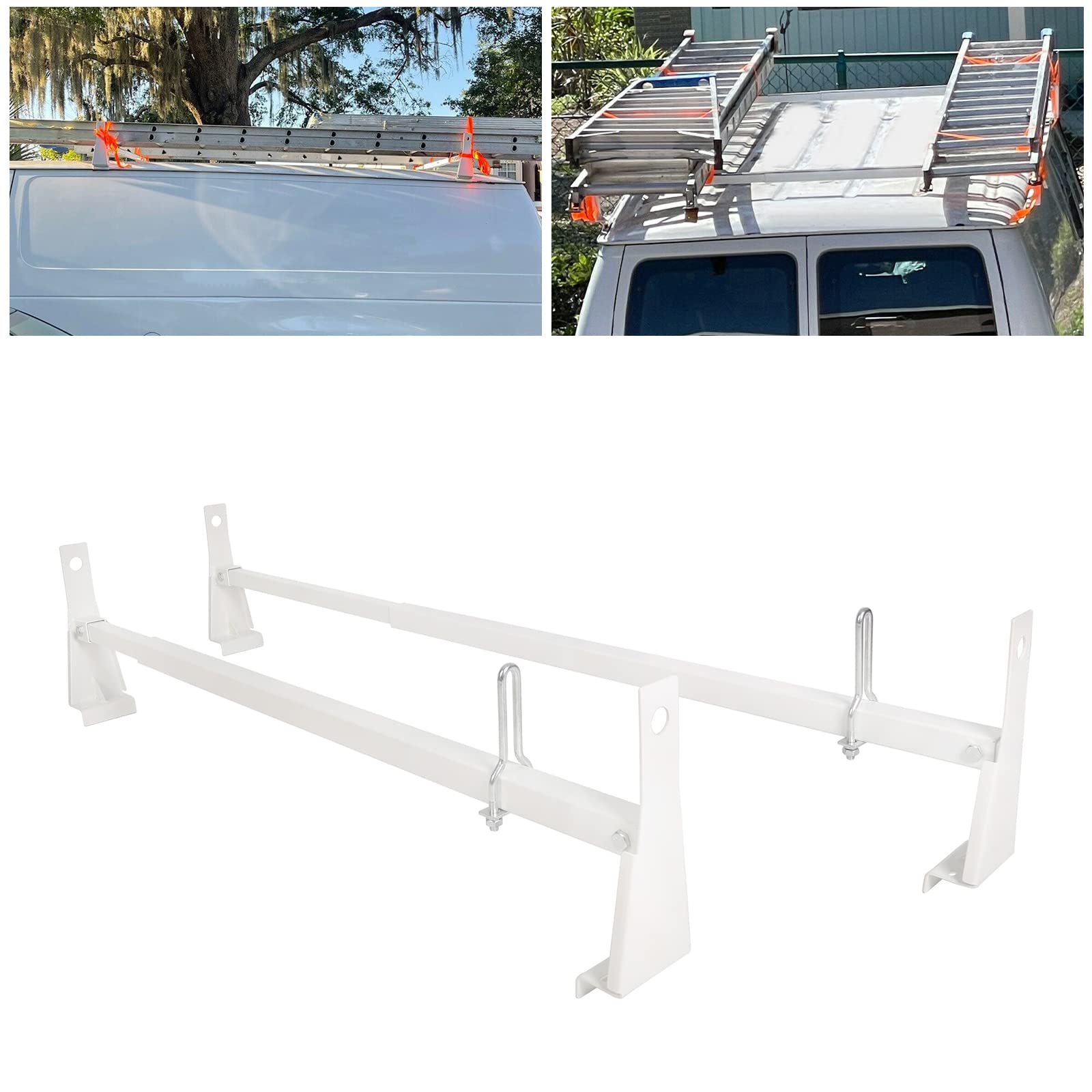 KUAFU Universal 41-77in Cargo Van Ladder Rack Roof Compatible with 2003-2017 Chevy Express GMC Savana 1999-2014 Ford E-Series Wh