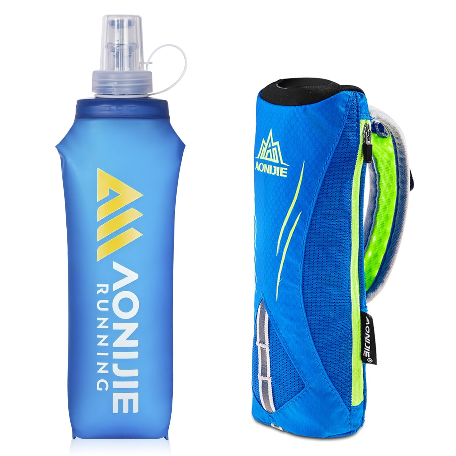 Geila Handheld Water Bottle For Running, 17 Oz Grip Handheld Bottle With Hand Strap Hydration Pack, Sport Soft Flask (Blue)