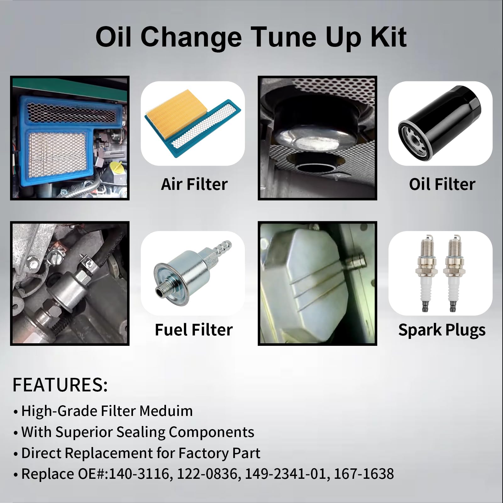 Tune Up Kit 140-3116 Air Filter, 122-0836 Oil Filter & Fuel Filter with Spark Plug, Compatible With Onan RV QG Generators 5500 7