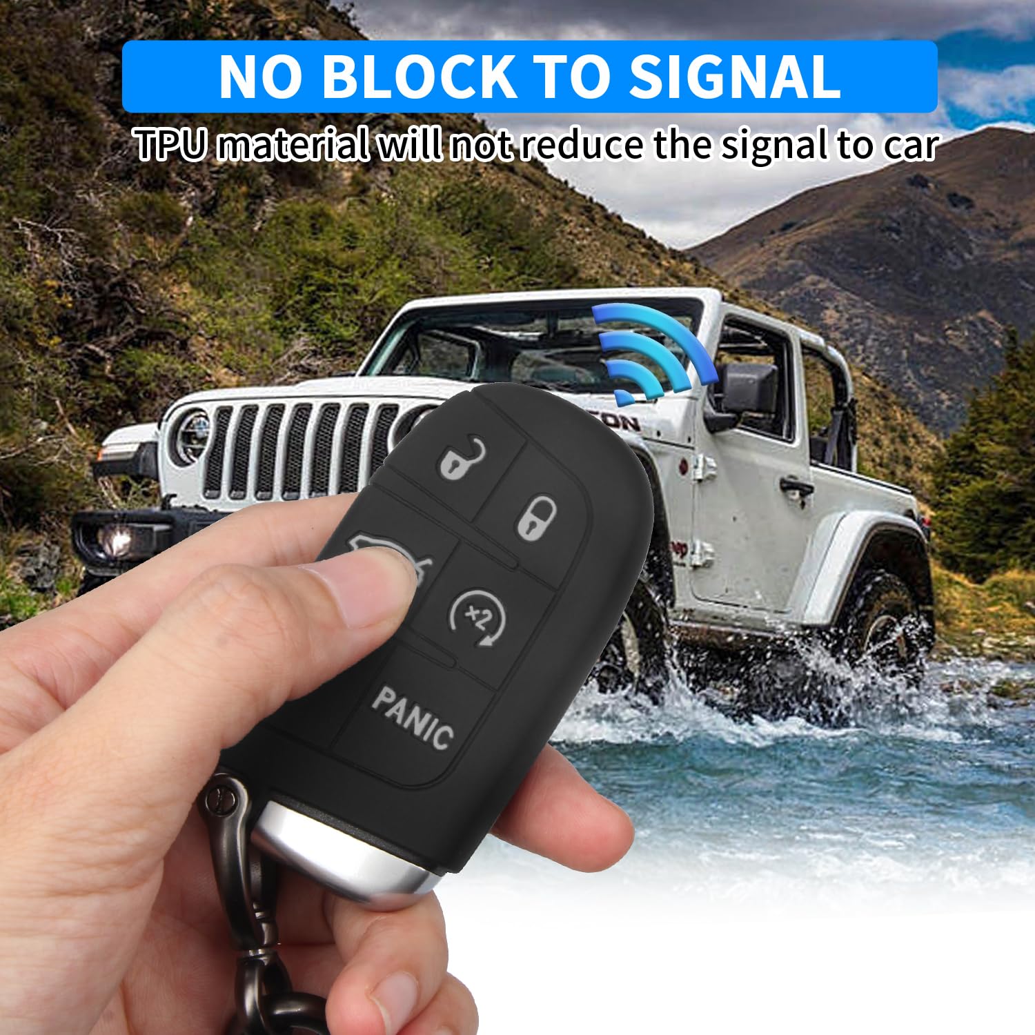 Qbuc For Dodge Key Fob 5 Button Key Fob Case Silicone Remote Key Case For Dodge For Jeep Grand Cherokee Key Fob Cover (Black Gre