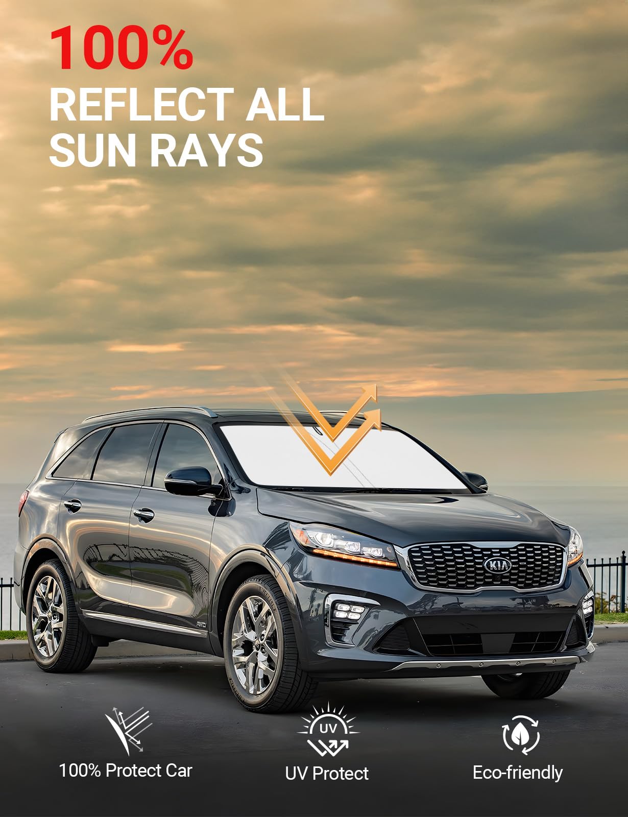 Proadsy 2025 Upgrade Windshield Sun Shade Custom Fit Kia Sorento 2015-2020 4-Layer Foldable Front Sunshade Protector Sun Visor B