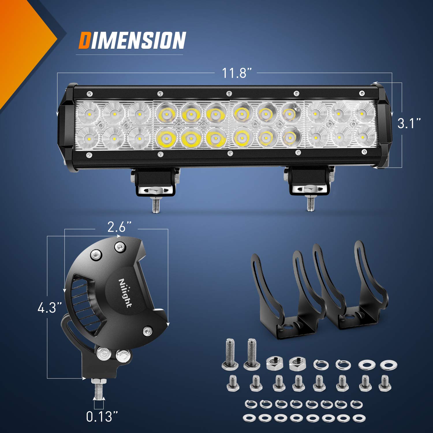 Nilight Led Light Bar 12 Inch 72W Spot Flood Combo Off Road Lights Driving Fog Led Pods Lights With 16Awg Wiring Harness Kit-2 L