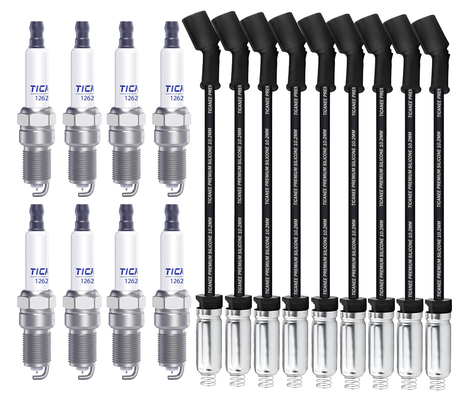 TICANEE Spark Plugs and Wires for Chevy 5.3L Silverado Suburban Avalanche Tahoe 4.8L 6.0L, 12621258 Iridium Spark Plugs Compatib