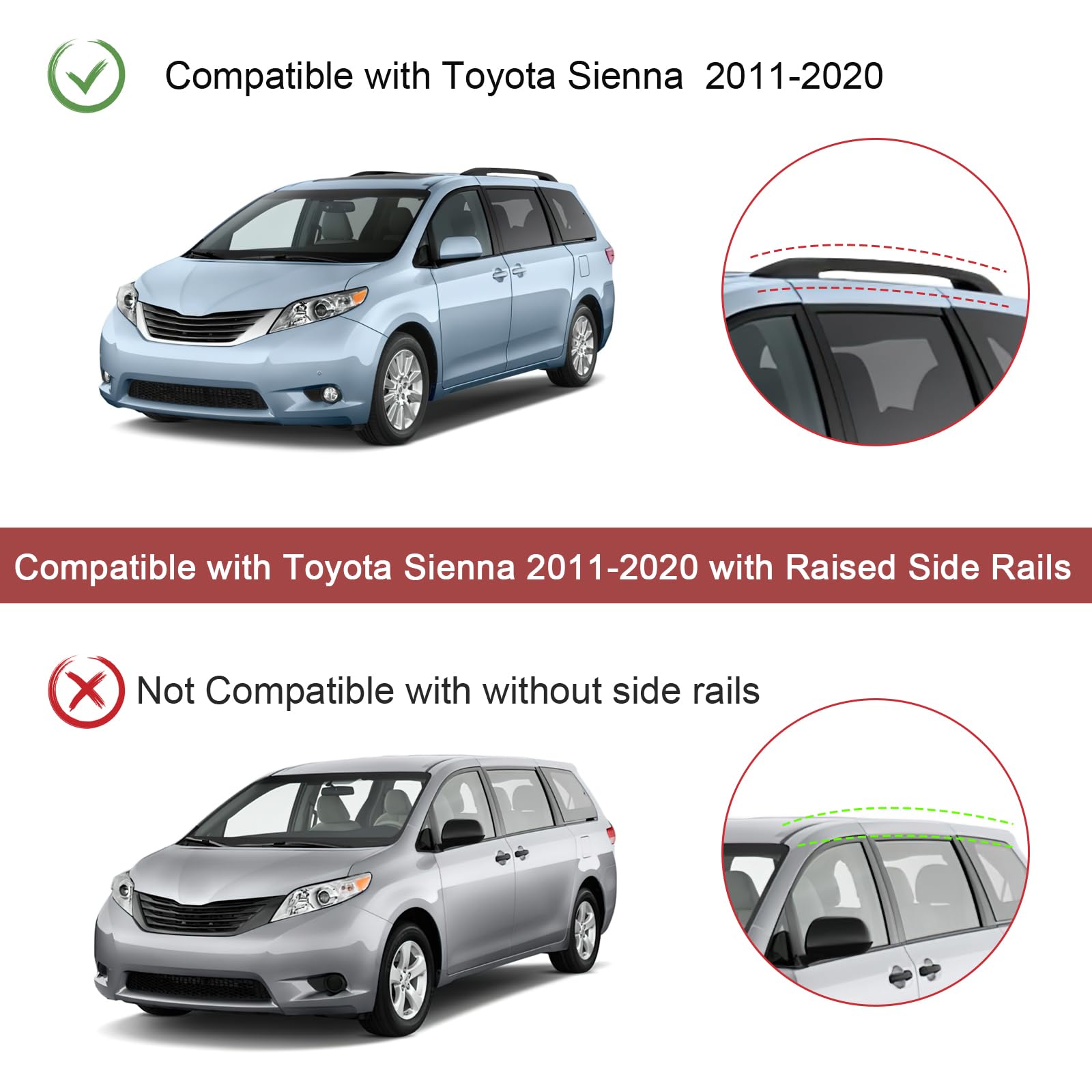 Kinggeri Lockable 220Lbs Roof Rack Cross Bars Compatible With Toyota Sienna 2011-2020 (With Raised Side Rails)