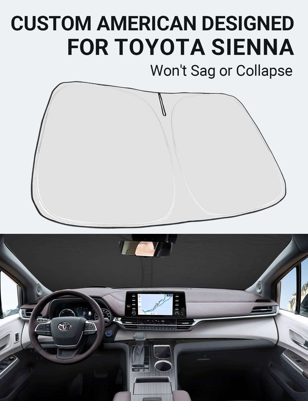 Proadsy 2025 Upgrade Windshield Sun Shade Custom Fit Sienna Mini Van 2021-2024 2025 4-Layer Foldable Front Sunshade Protector Su