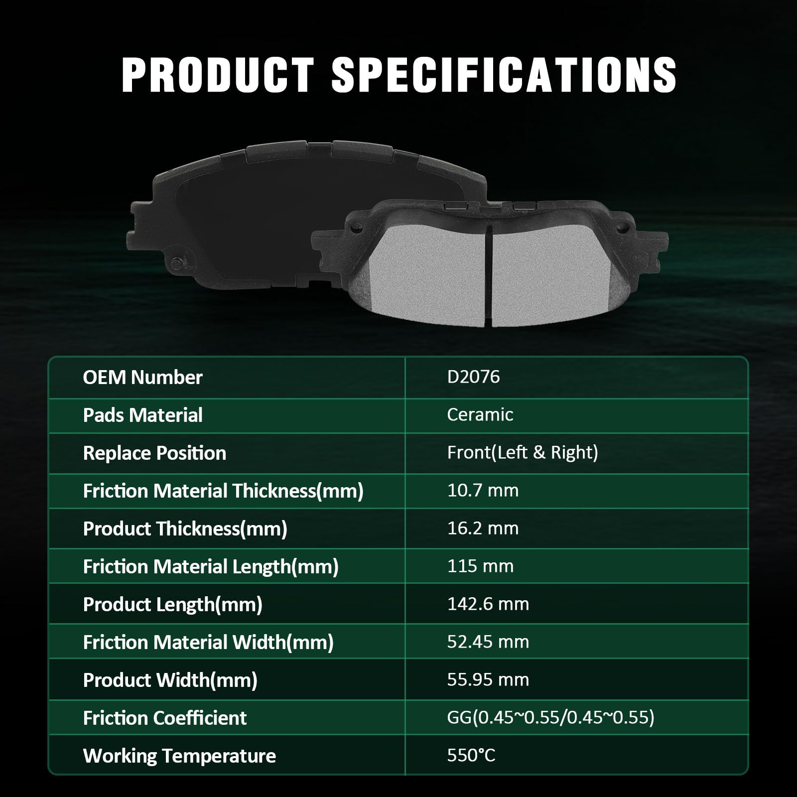 Automuto 4Pcs Front Brake Pads D2076 For Lexus Es250 21-22/For Es300H 20/For Es350 19-22/For Ux200 19-22/For Ux250H 19-22,For To