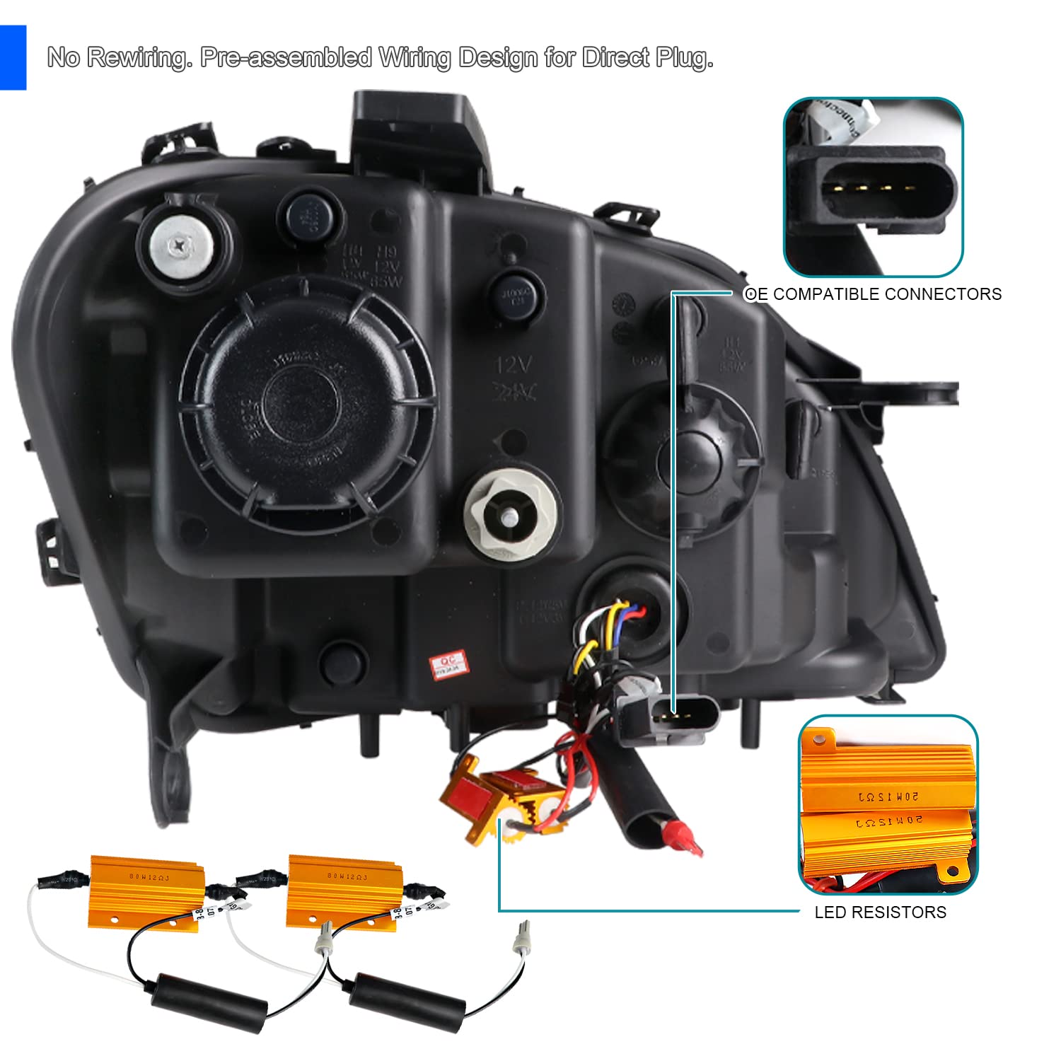 Spec-D Tuning Chrome Projector Headlights W/Led Sequential Signal Compatible With 2006-2008 Mercedes Benz W164 Ml350 Ml500 Ml-Class, Left + Right Pair Headlamps Assembly