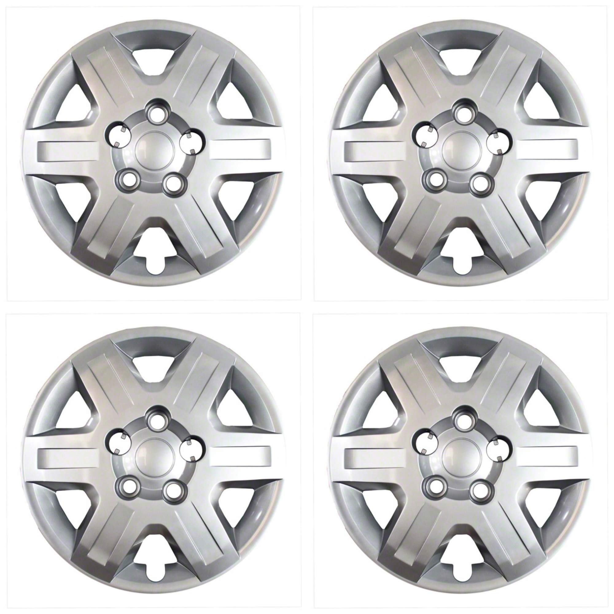 New Wheel Covers Hubcaps Fits 2008-2013 Dodge Grand Caravan; 16 Inch; 6 Spoke; Silver Color; Plastic; Set Of 4; Bolt On