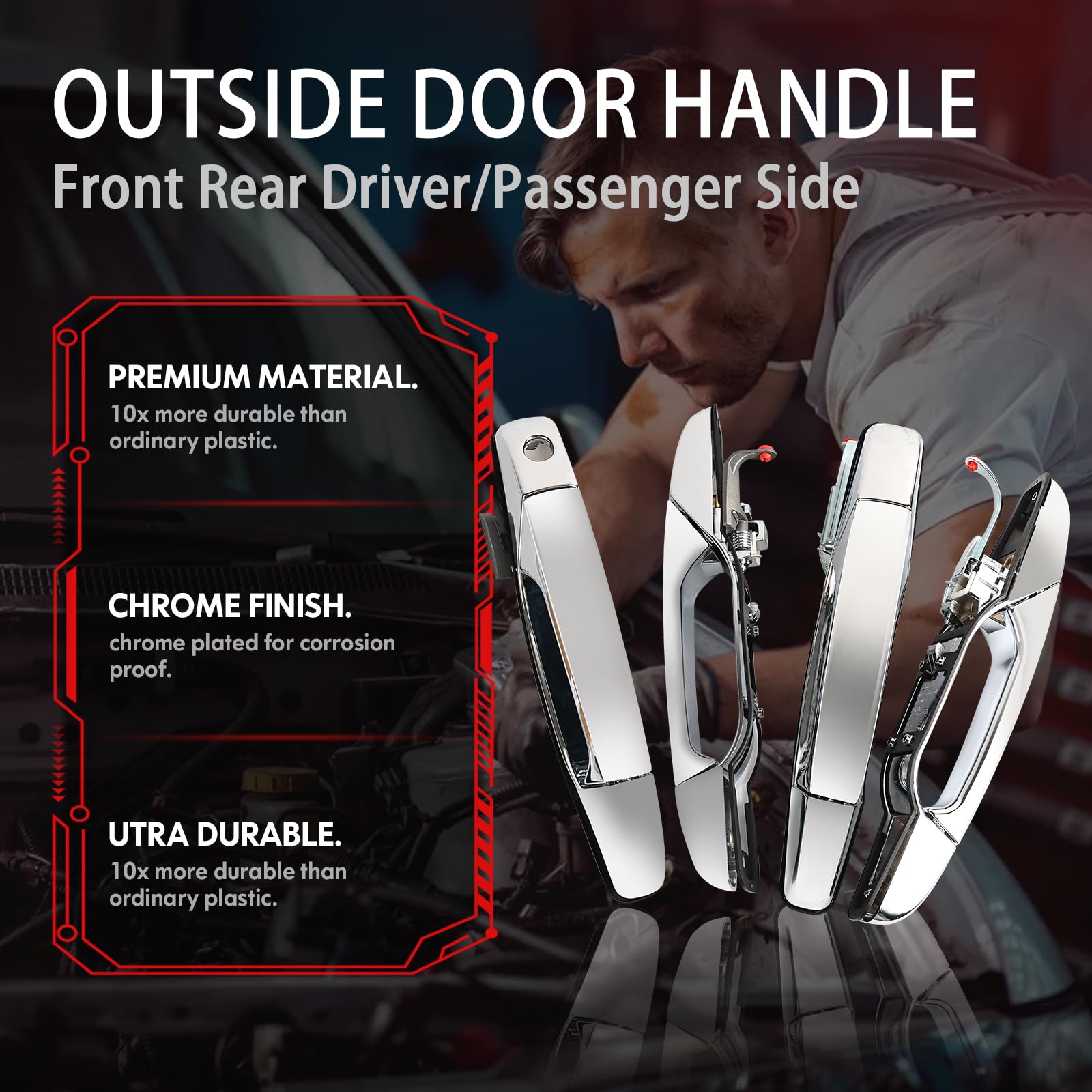 Faersi 4Pcs Outside Exterior Door Handle Front Rear Driver & Passenger Side Replacements For Cadillac Escalade Chevy Silverado G