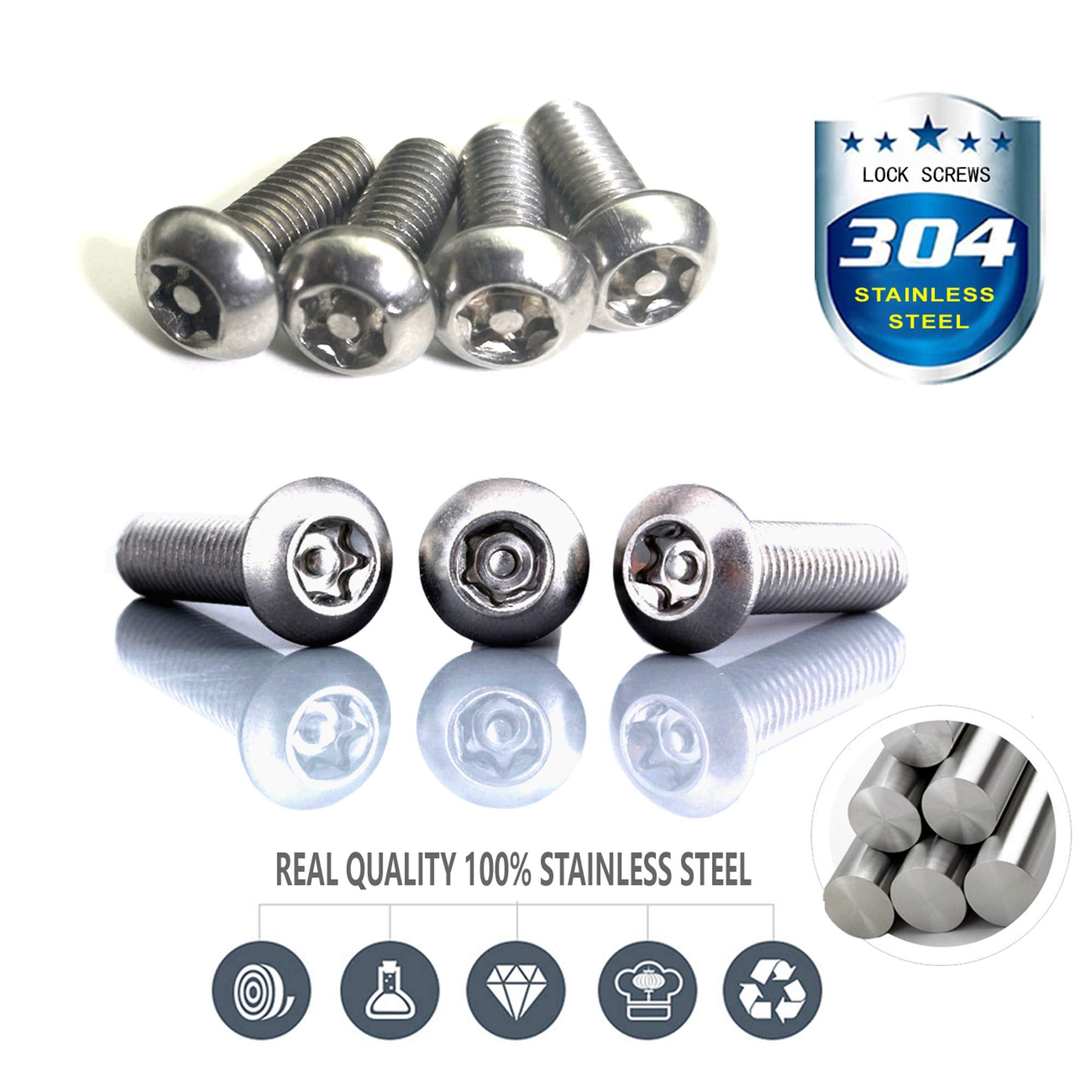 Aootf Stainless Steel License Plate Screws - Anti Theft License Plate Frame Bolts Tamper Resistant Fasteners | 1/4(M6) Security Machine Screws | Qty 8 | For Protection License Plates On Cars Trucks