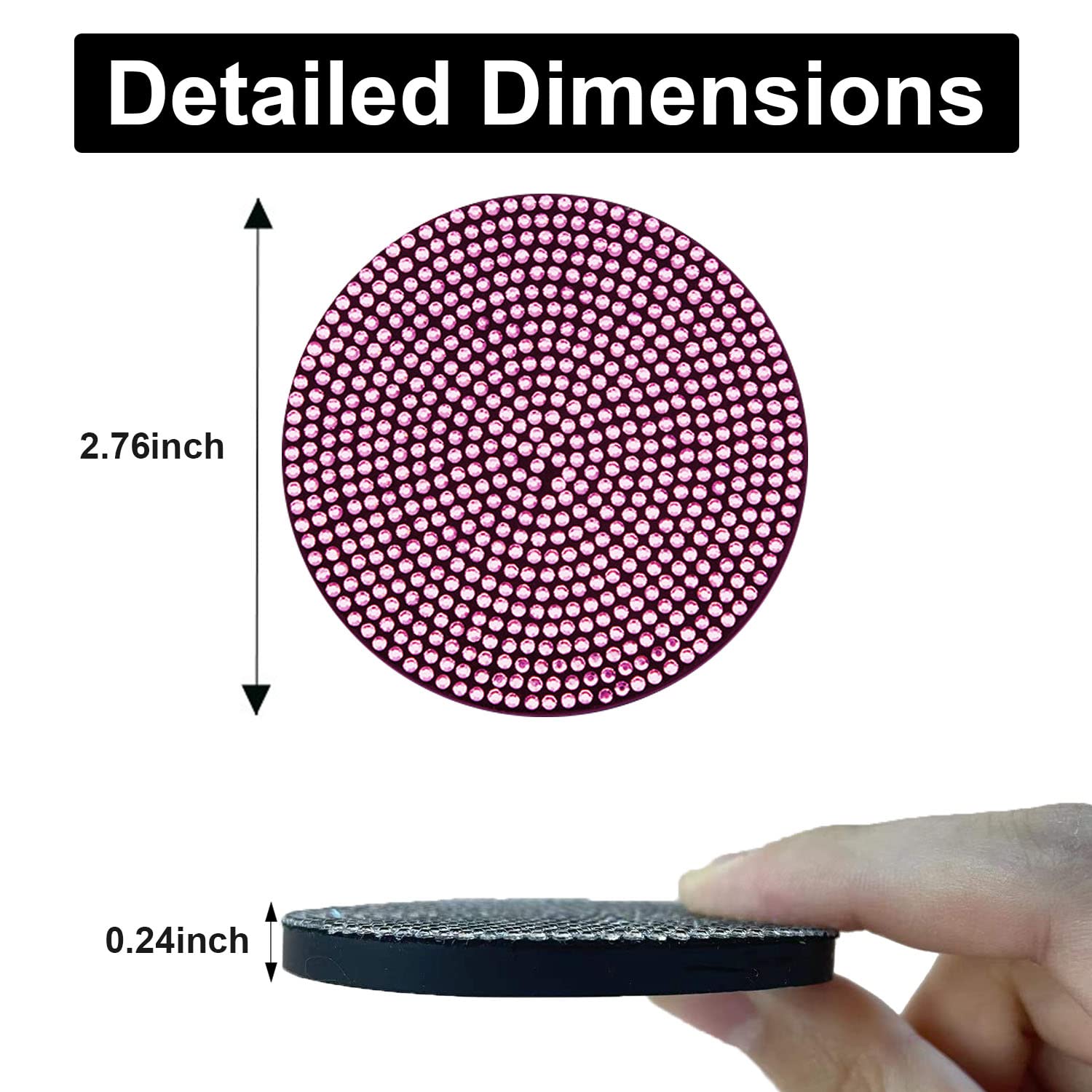 4Pcs Bling Cup Holder Insert Coaster- 2.75 Inch Silicone Anti-Slip Shockproof, Universal Fashion Car Interior Accessories For Women (Pink)