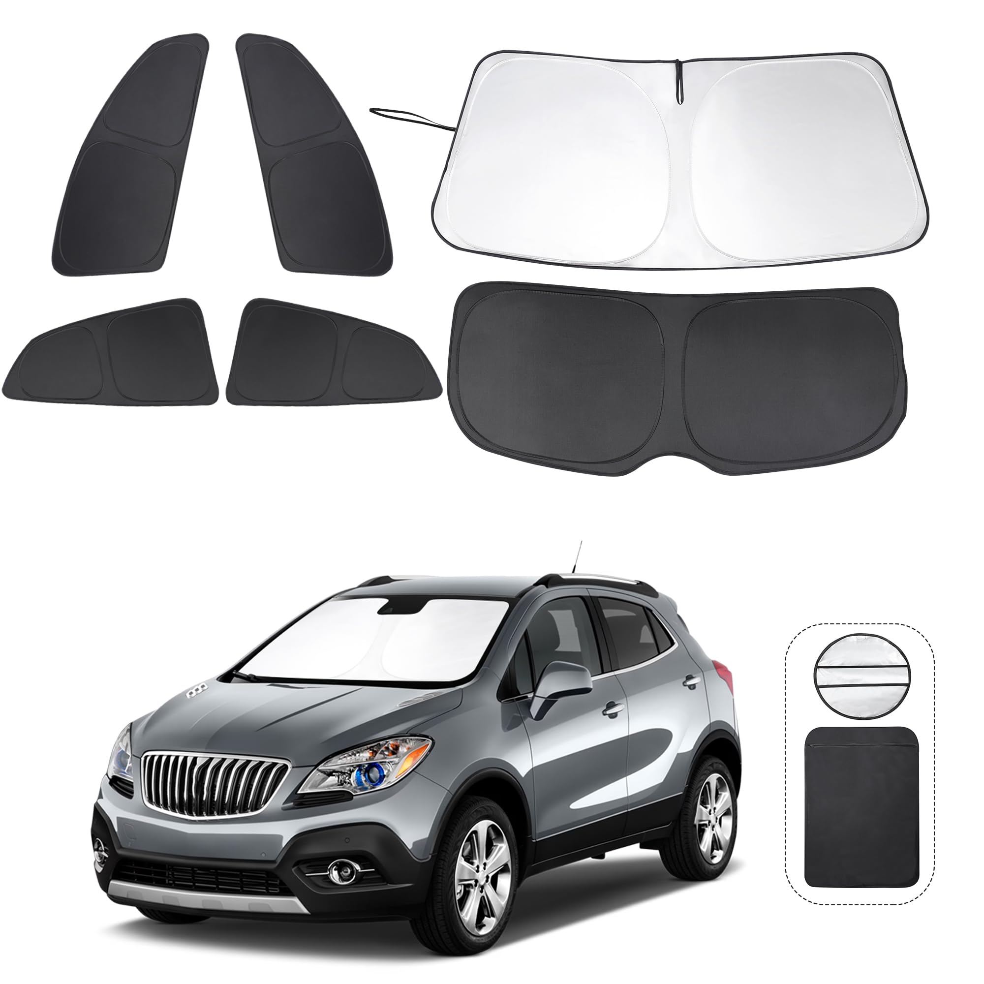 6PCS Windshield Sun Shade Custom Fit for 2013-2019 Buick Encore Accessories Foldable Sunshade Side Rear Window Shade Cover Full 