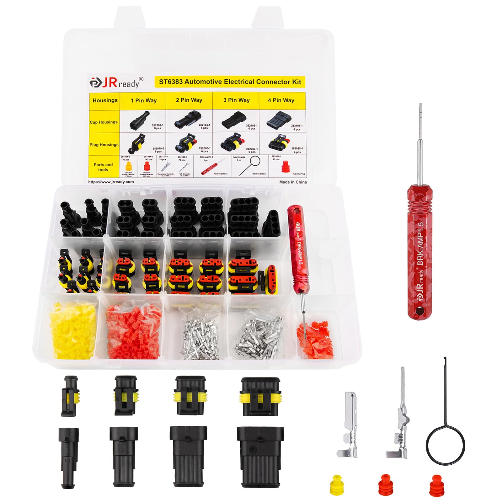 JRready ST6383 Waterproof Automotive Electrical Connectors kits 510PCS, 1/2/3/4 Pin Male&Female Connectors plugs,Stamped Formed 