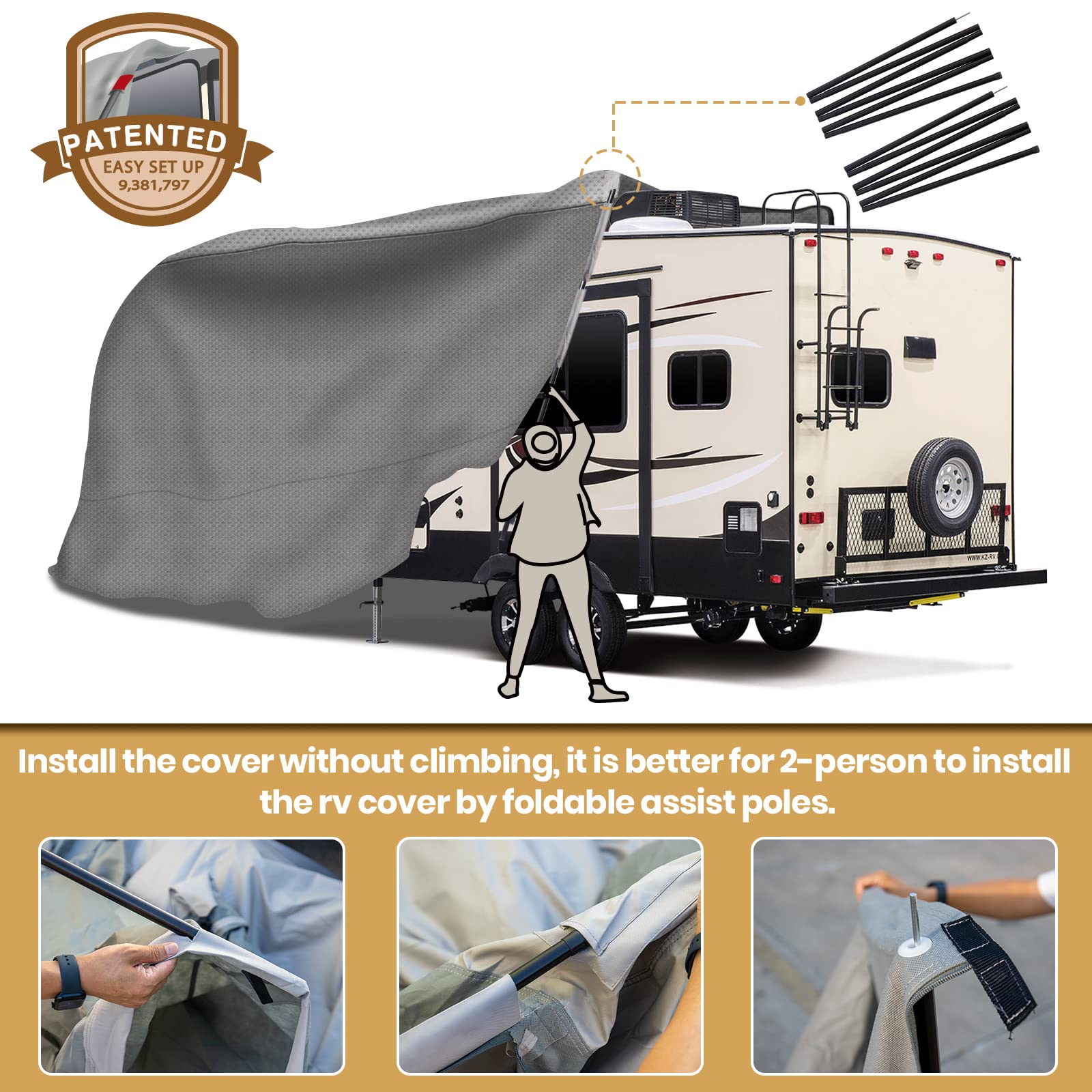 Leader Accessories 5Th Wheel Cover Rv Cover (33'-37', Grey/Easy Setup W Tire Covers)