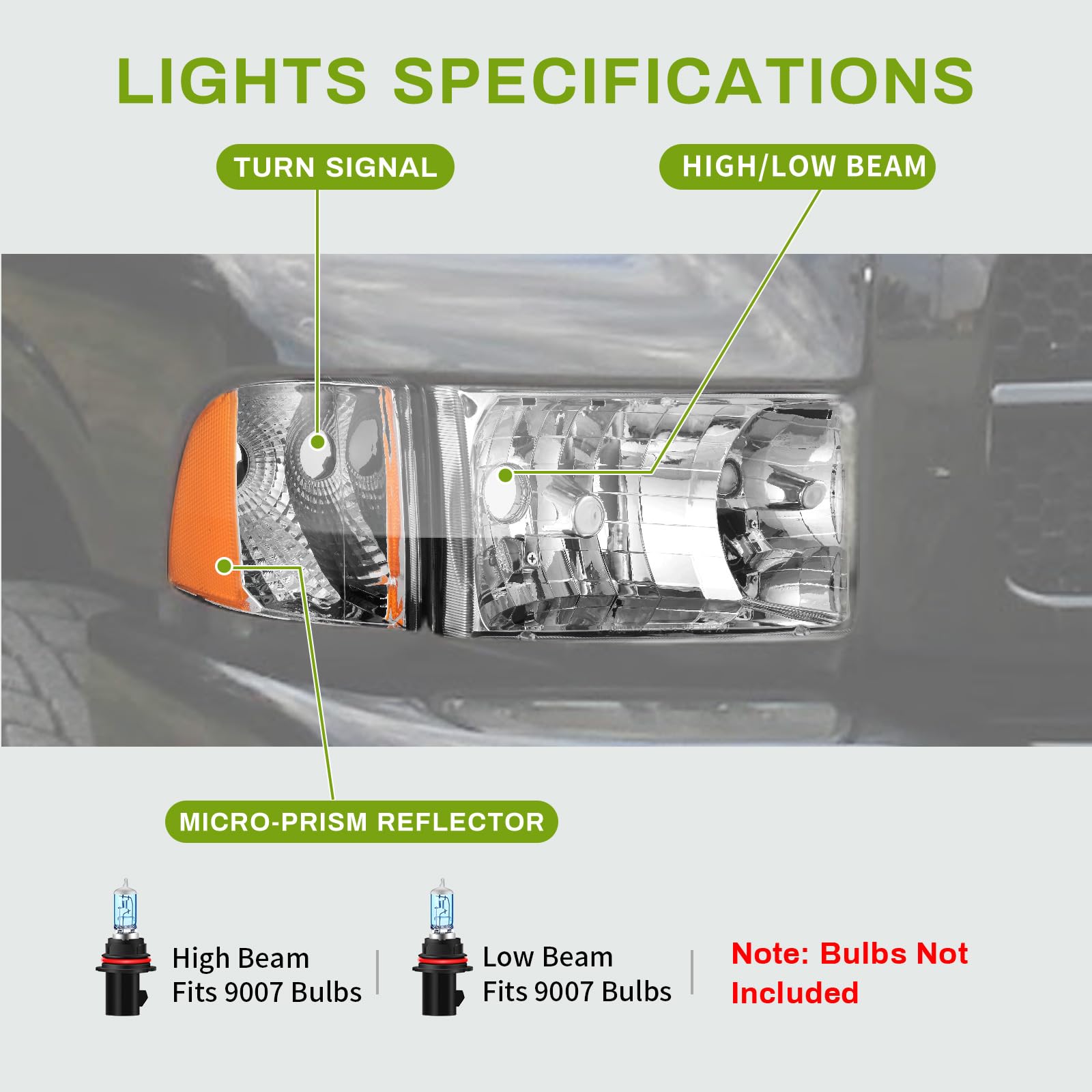 Autosaver88 Headlight Assembly Compatible With 1994-2001 Dodge Ram 1500/1994-2002 Dodge Ram Pickup 2500 3500 Chrome Housing Ambe