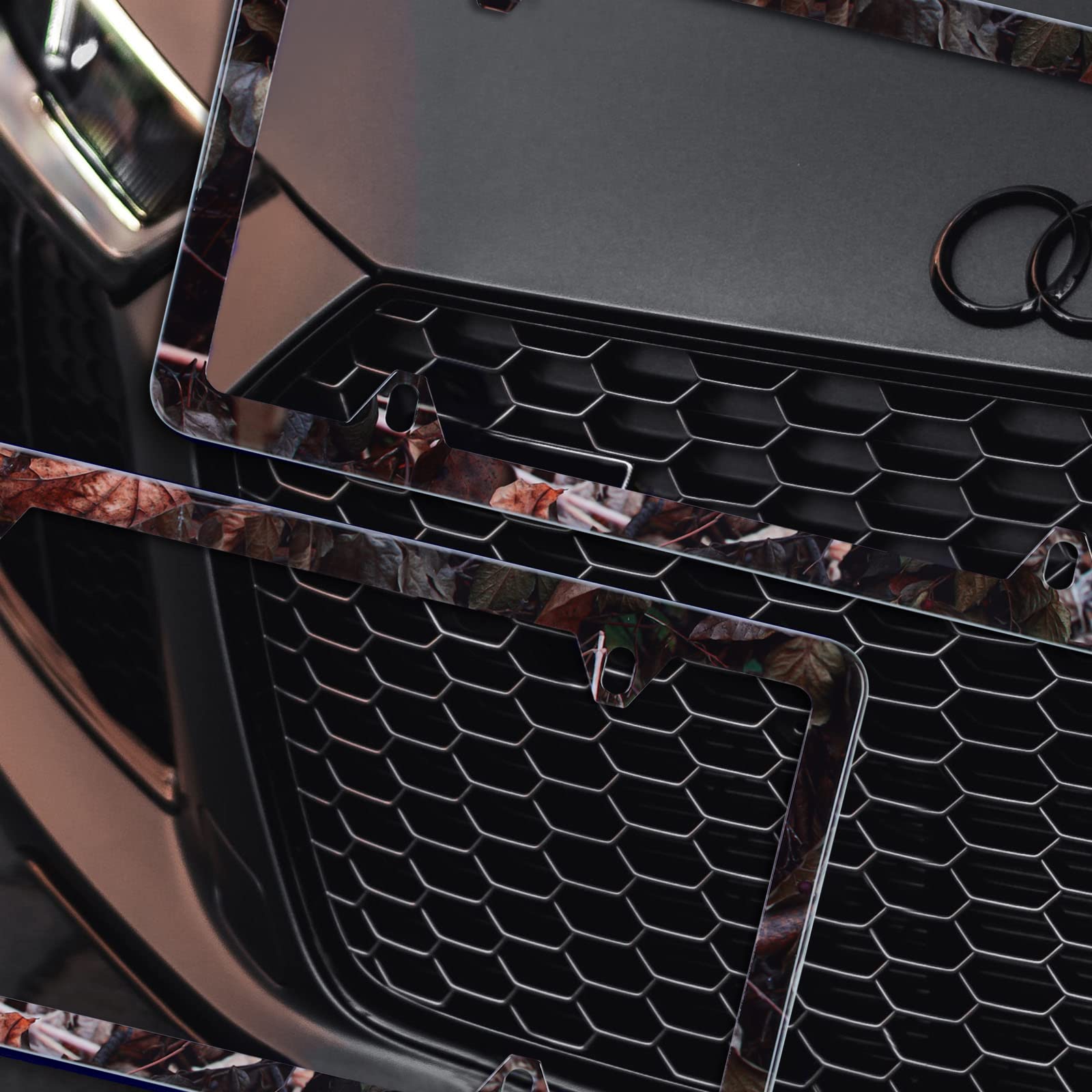 Realistic Forest Camouflage Camo Pattern License Plate Frame Stainless Steel Car License Plate Frame Accessory Car Plate Frame D