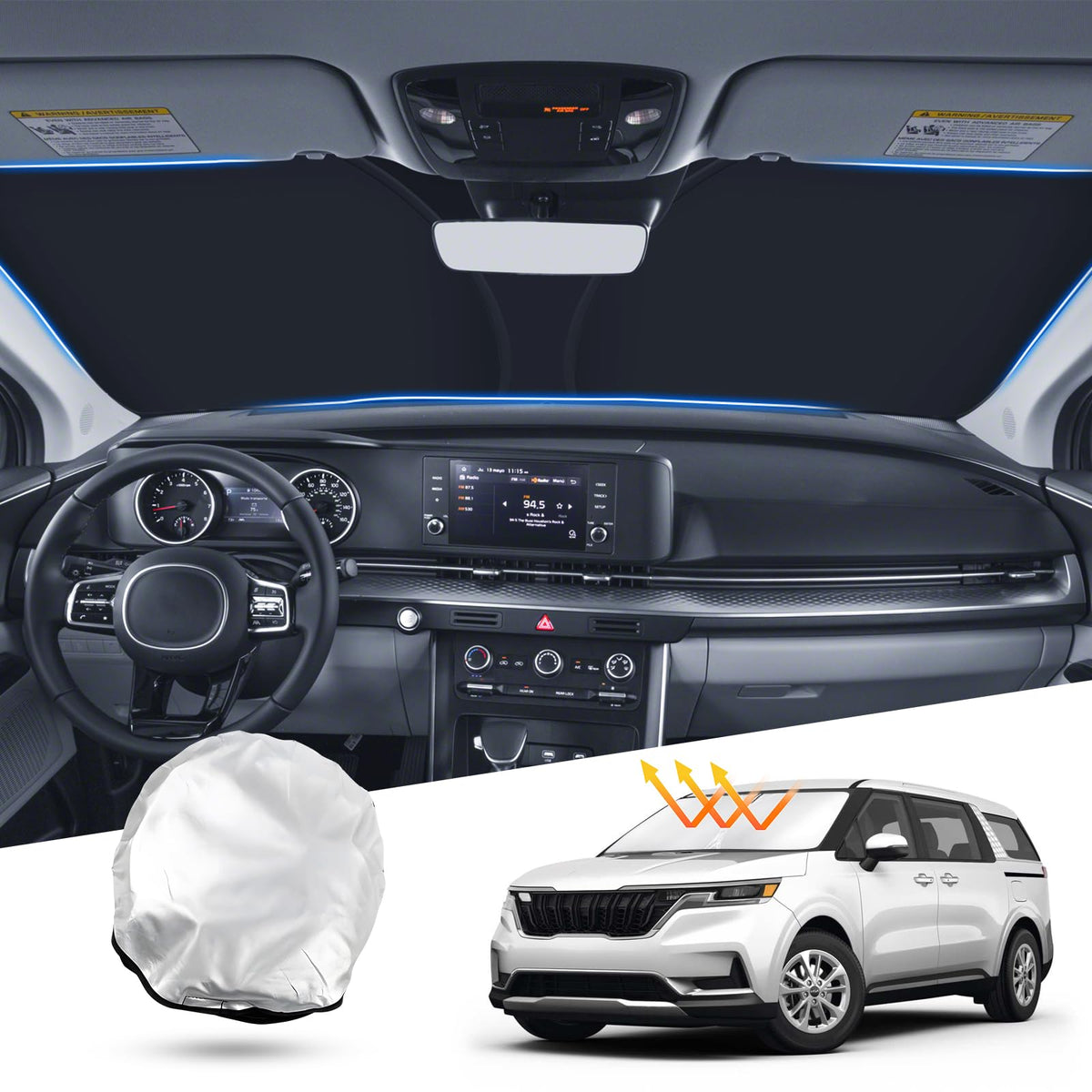 T Tgbros Windshield Sun Shade Custom Fit For 2022-2023 2024 2025 Kia Carnival Accessories Foldable Sun Shield Reflective Polyest