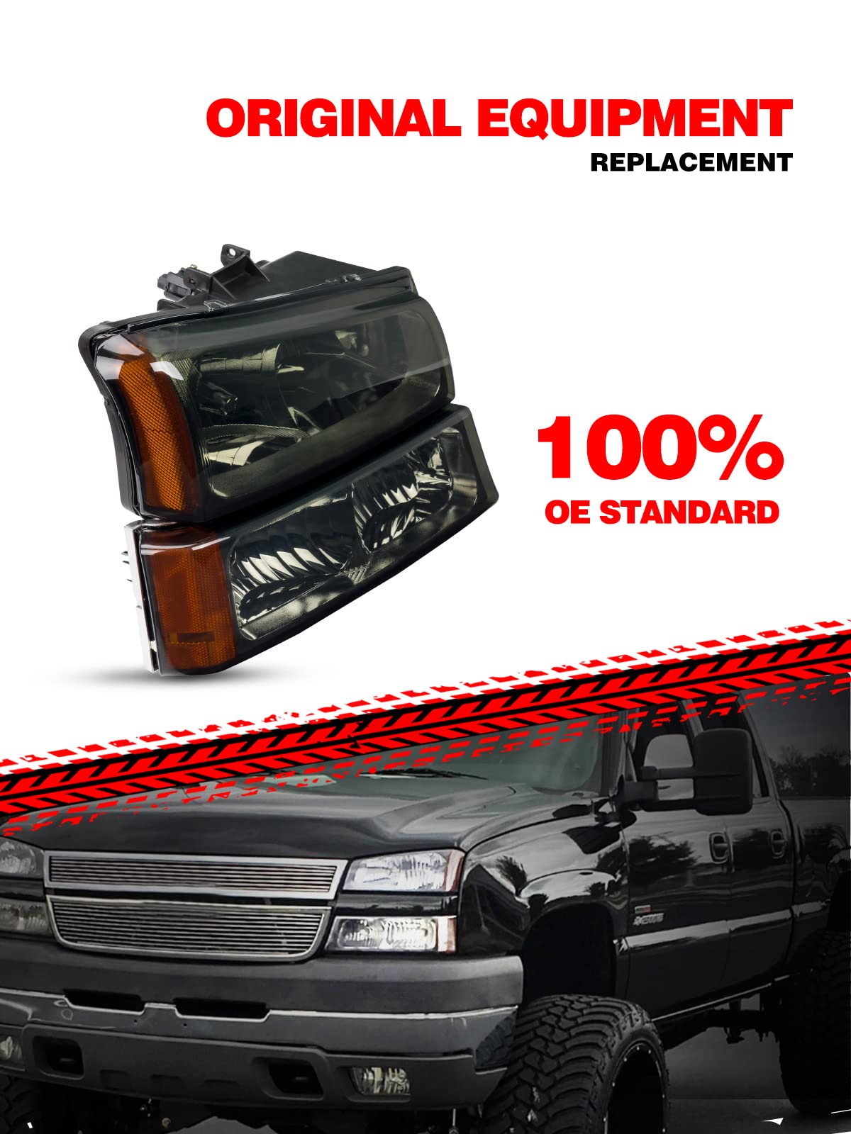 Torchbeam Silverado Headlights Assembly Pair For 2003-2006 Chevy Silverado/Avalanche 1500Hd/2500Hd/3500 Replacement Headlight Set Chrome Amber Reflector Smoke Lens Headlight Housing