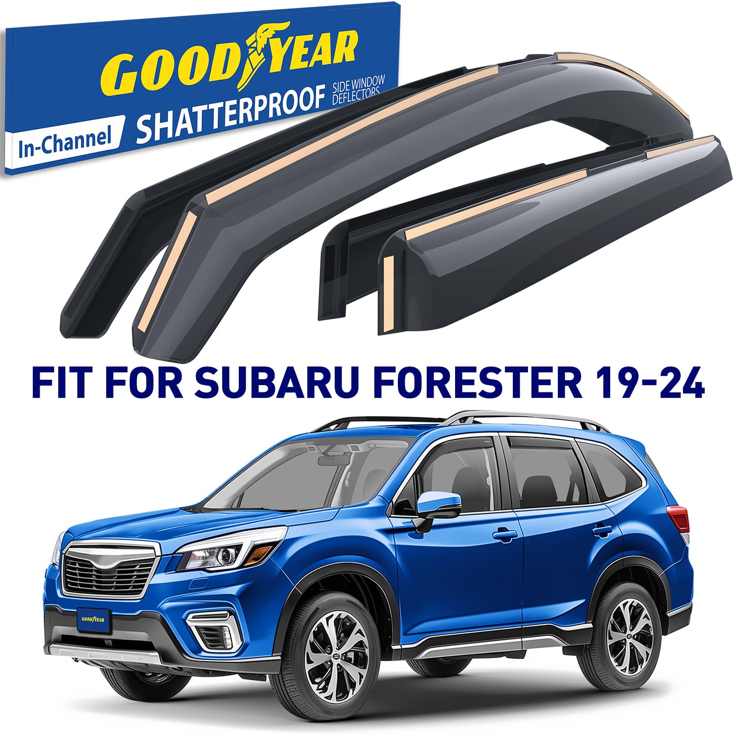 Goodyear Shatterproof In-Channel Window Deflectors For Subaru Forester 2019-2024, Rain Guards, Window Visors For Cars, Vent Defl