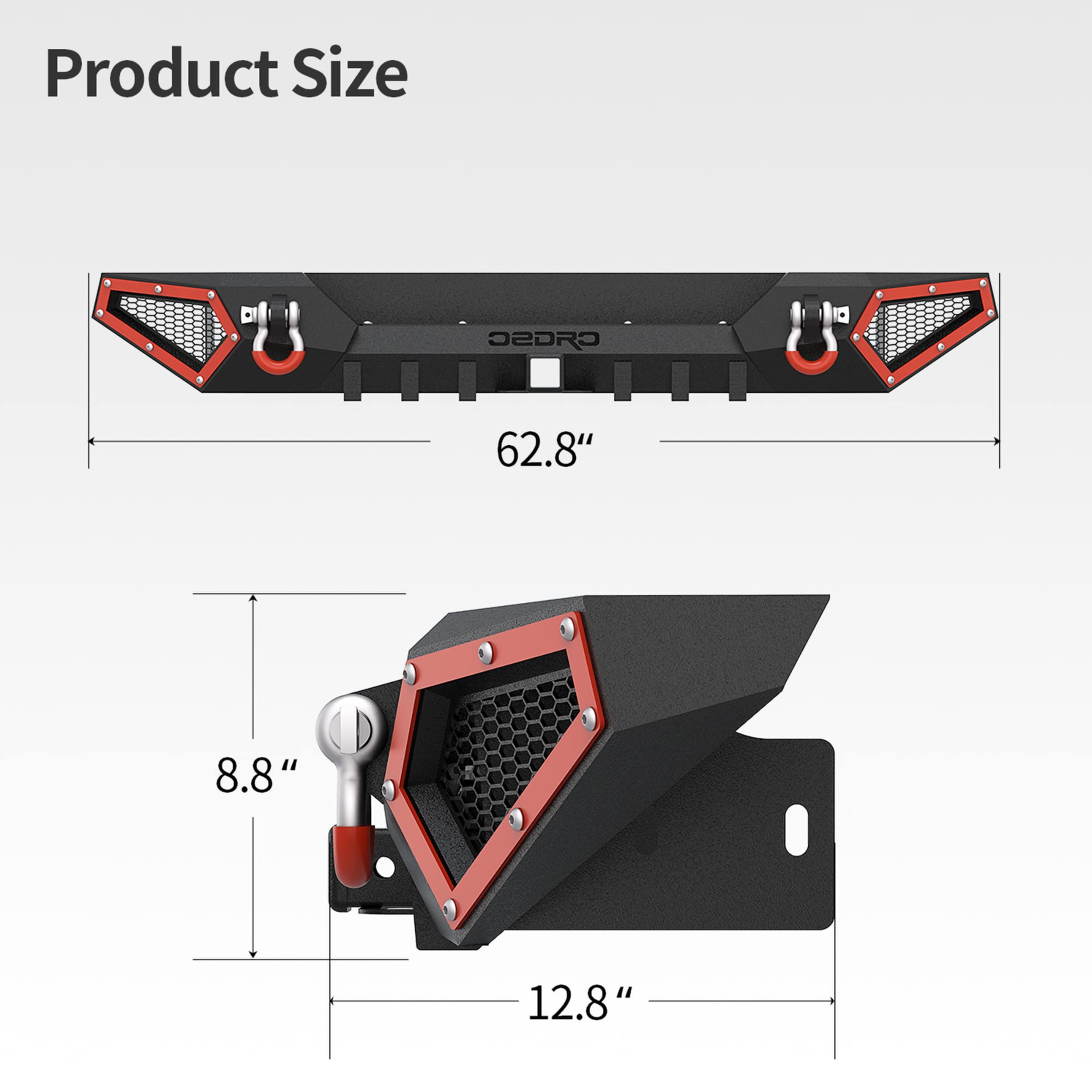 Oedro Off Road Rear Bumper Combo Compatible With 2007-2018 Jeep Wrangler Jk & Jku Unlimited (2/4 Doors), Full Width Back Bumper With Hitch Receiver & 2 X D-Rings