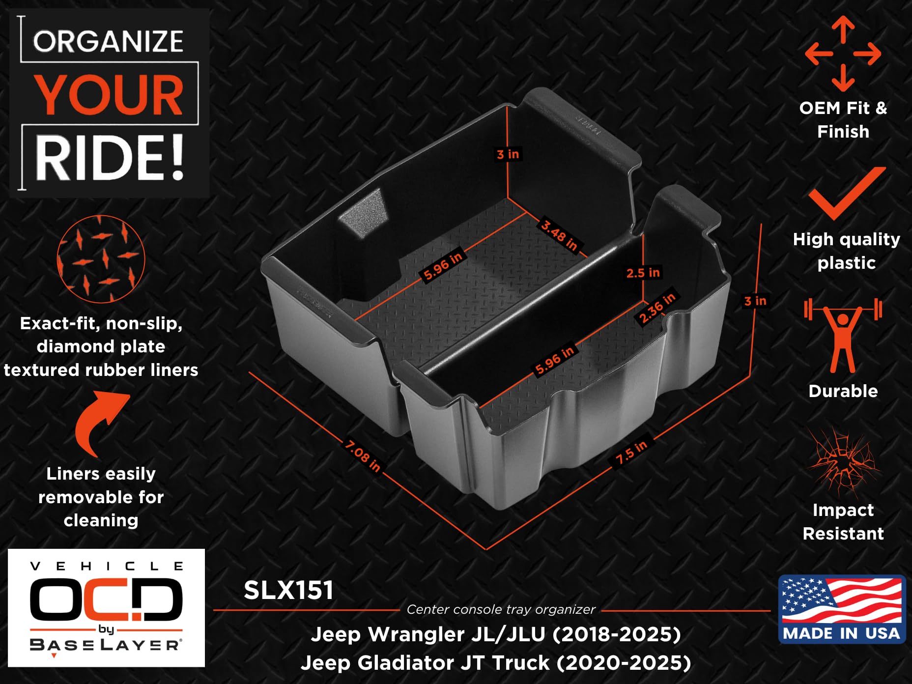 Vehicle Ocd - Center Console Divider And Tray Organizer For Jeep Wrangler Jl/Jlu (2018-2025) Gladiator Jt Truck (2020-2025) - Ma