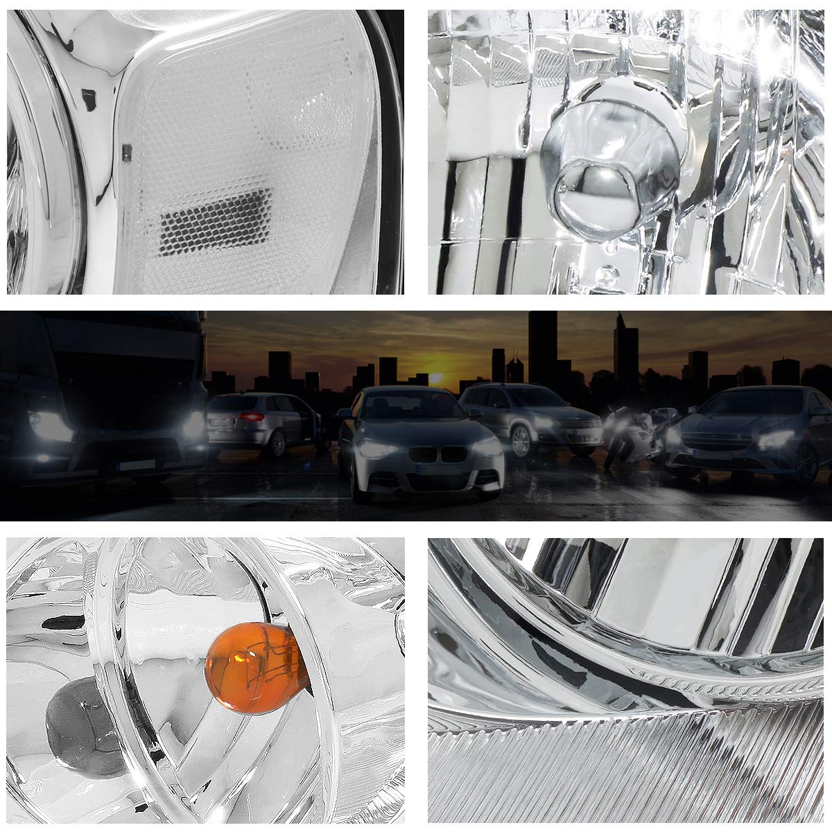 2Pcs Replacement Headlights Assembly Compatible With Ford F150 04-08/Lincoln Mark Lt 06-08,Chrome Housing/Clear Corner