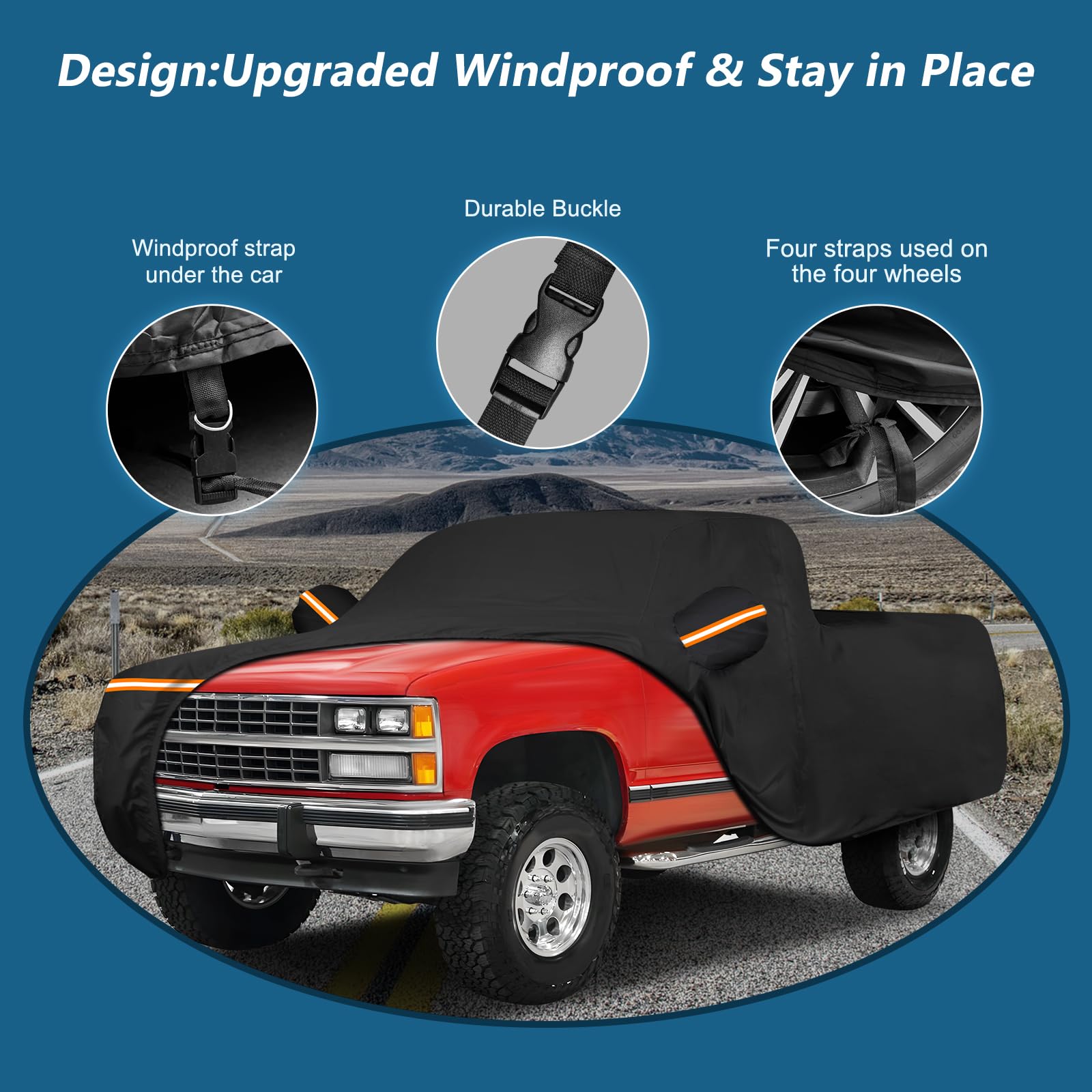 Car Cover For Chevrolet C/K 1500/2500/3500 1988-1999, Waterproof 210D Oxford Cloth And Cotton Cover Outdoor Full Car Covers With