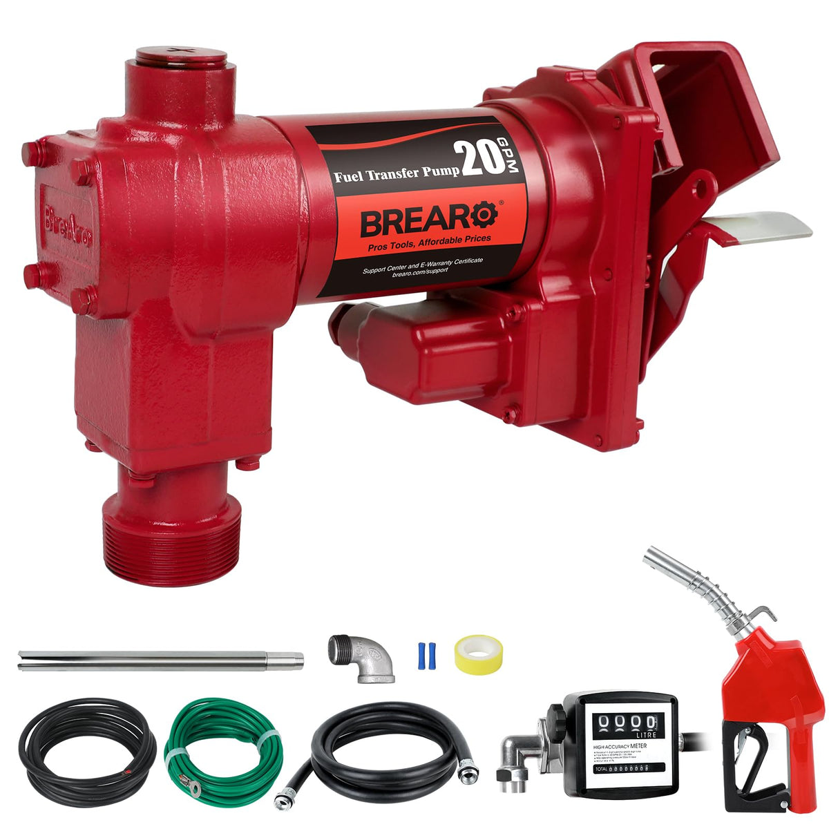 Fuel Transfer Pump 12 Volt 20 GPM High Flow DC Fuel Pump w/Mechanical Meter Package, Cast Iron Gas Heavy Duty Transfer Pump for 