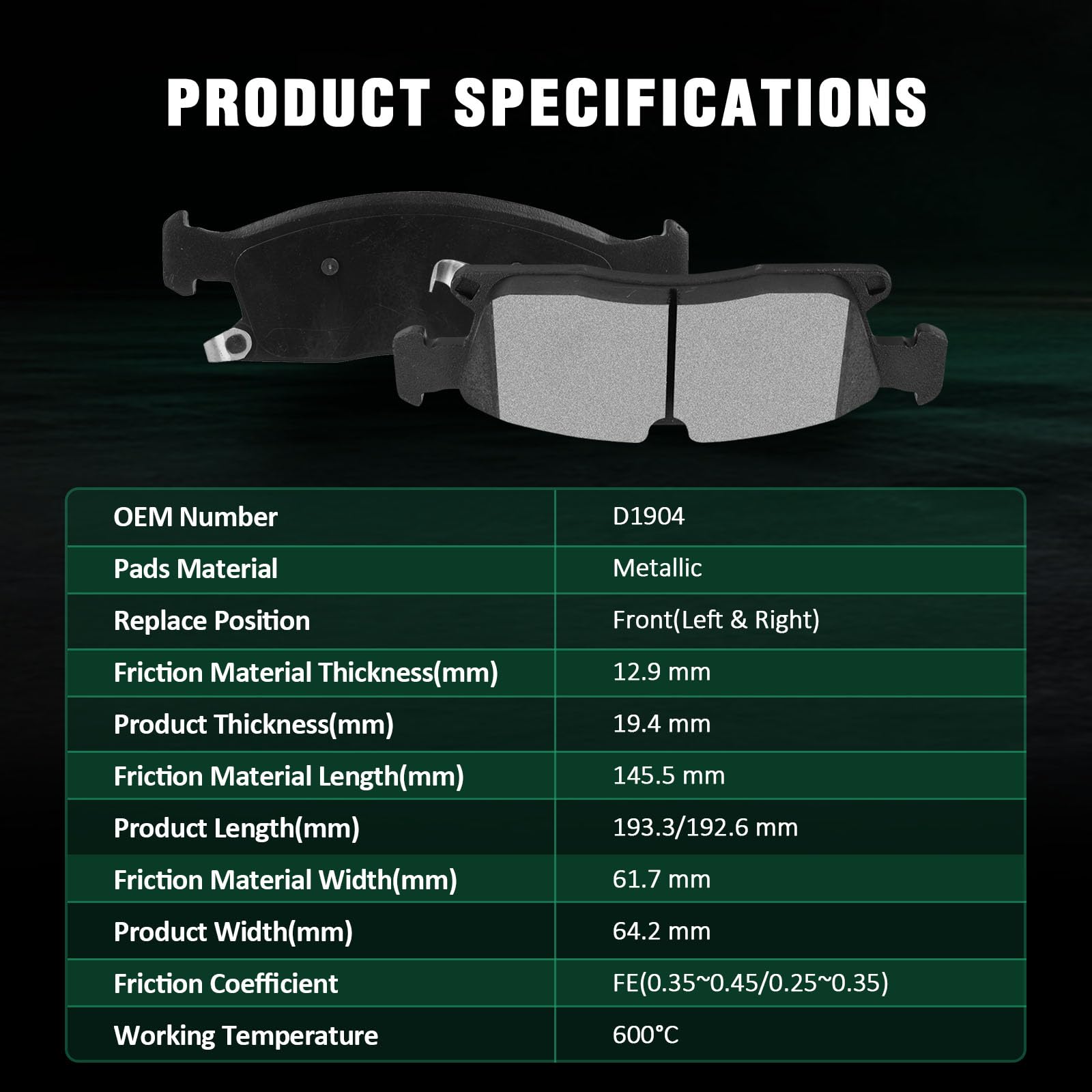 Automuto 8Pcs Front & Rear Metallic/Semi-Metallic Disc Brake Pads Set D1904 D1498 For Dodge For Durango 2011-2022,For Jeep Grand