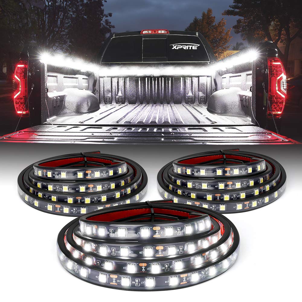 Xprite 3Pcs 60'' Inch White Led Truck Bed Lights Strip Kit, Pickup Under Body Bed Decoration Lighting Bar For Cargo Trucks Vans